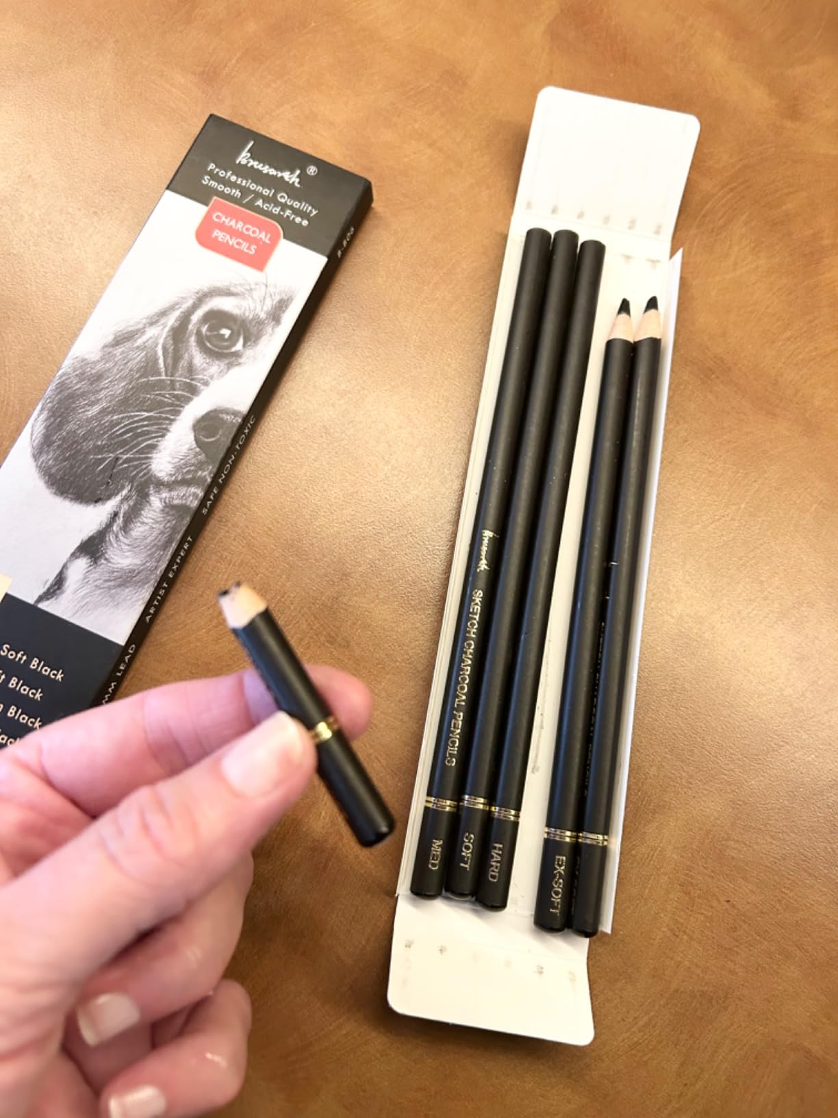 Brusarth Professional Charcoal Pencils Drawing Set - 6 Pieces Soft Medium and Hard Charcoal Pencils for Drawing, Sketching, Shading customer photo 1