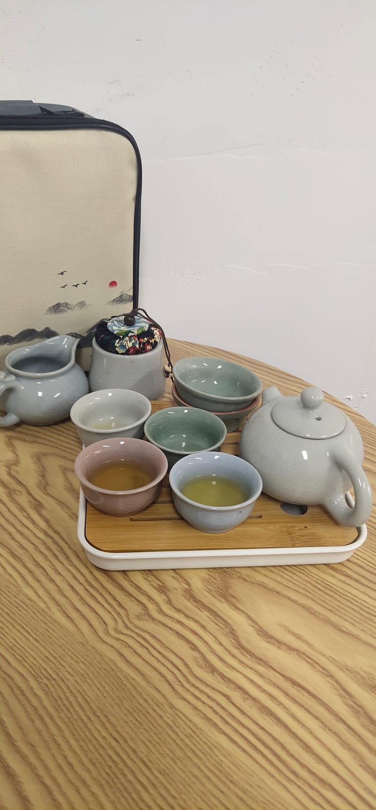Ceramic Kungfu Tea Sets 12 Piece, Mini Portable Travel Tea Set With Tea Pot, 4x Tea Cups, Bamboo Tea Tray, Tea Canister, Travel Bag | Asian Tea Set Suitable for Office, Picnic, Home, Business Trip customer photo 1
