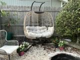 NICESOUL Cozy Hanging Egg Chair with Stand Indoor Outdoor, Wicker Patio Basket Swing Chair with Cushion and Golden Legs, 350lbs Durable Sturdy Egg Hammock Chairs for Deck Balcony Backyard Porch, Cream customer photo 1