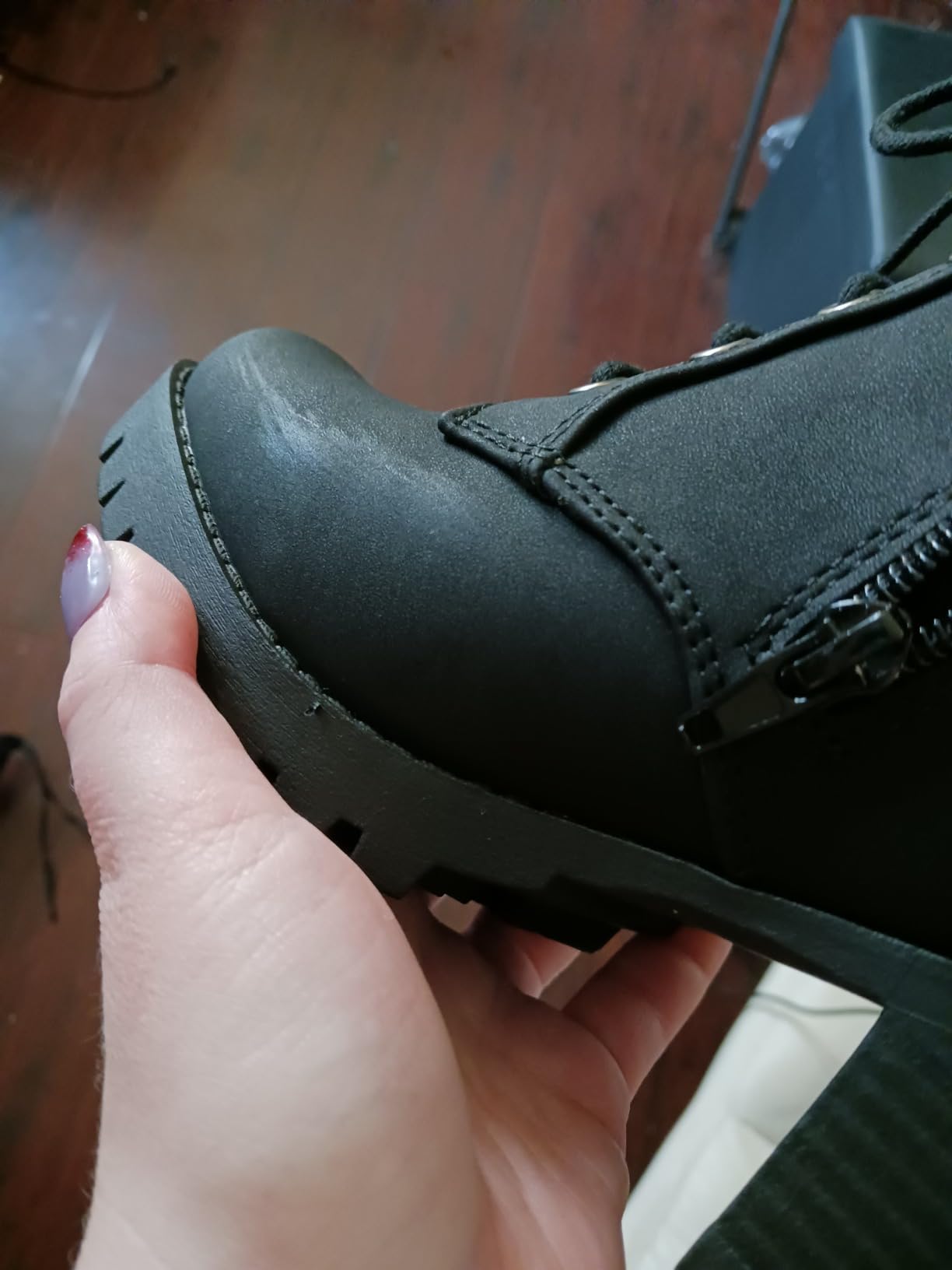 Soda Single Lug Sole Chunky Heel Combat Ankle Boot Lace up w/Side Zipper customer photo 1