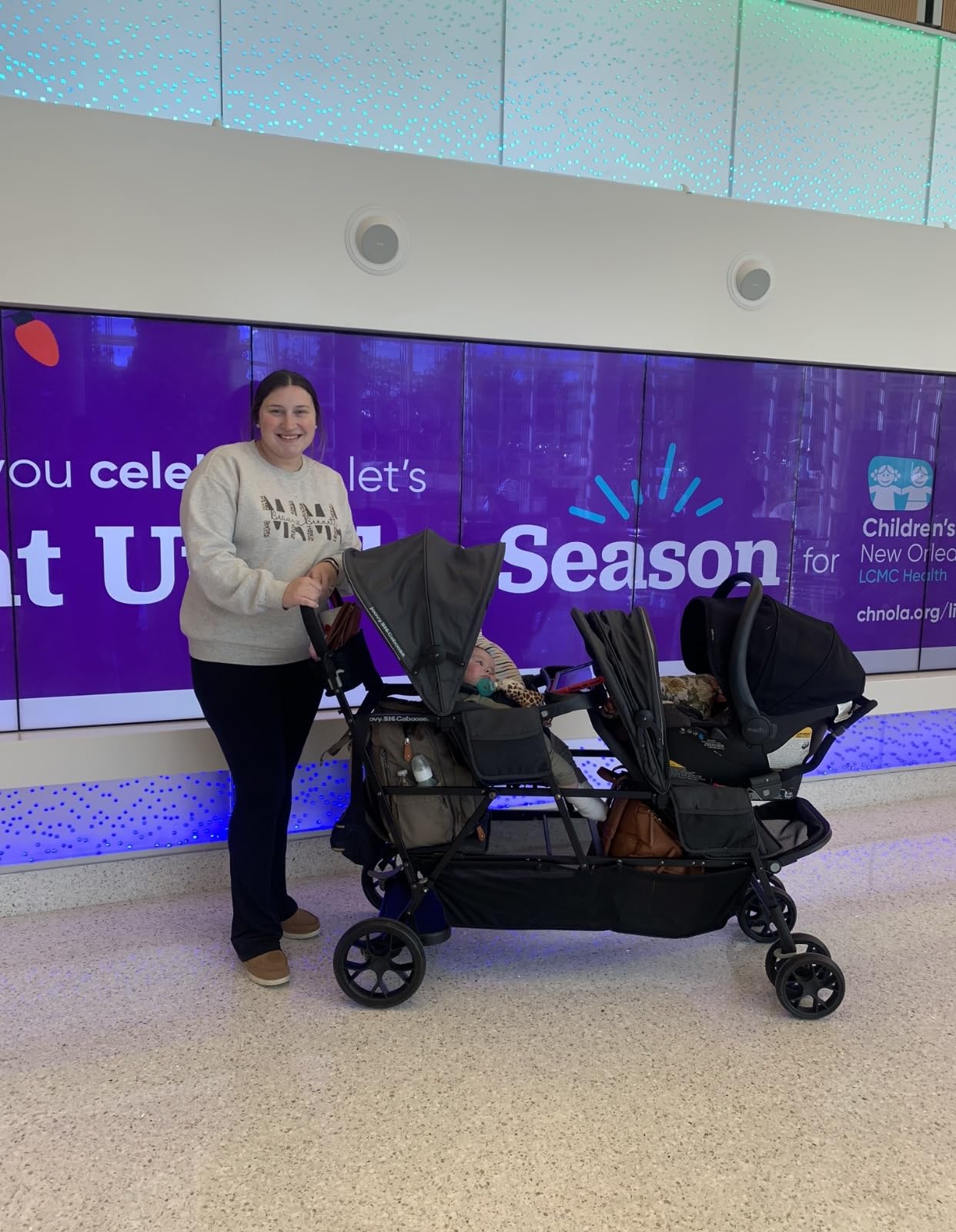 Joovy Big Caboose Triple Stroller with Rear Bench and Standing Platform, Reclining Seats, Optional Rear Seat, and Two Universal Car Seat Adapters, Jet customer photo 1
