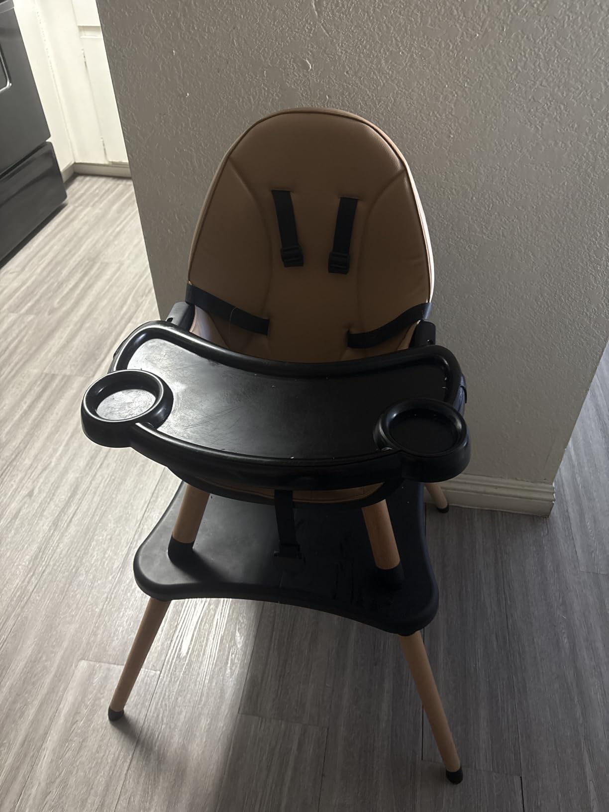 HONEY JOY Baby High Chair, 6-in-1 Convertible Wooden Highchair for Babies and Toddlers/Table Set/Toddler Chair with Safety Harness, 4-Position Removable Feeding Tray (Coffee) customer photo 2