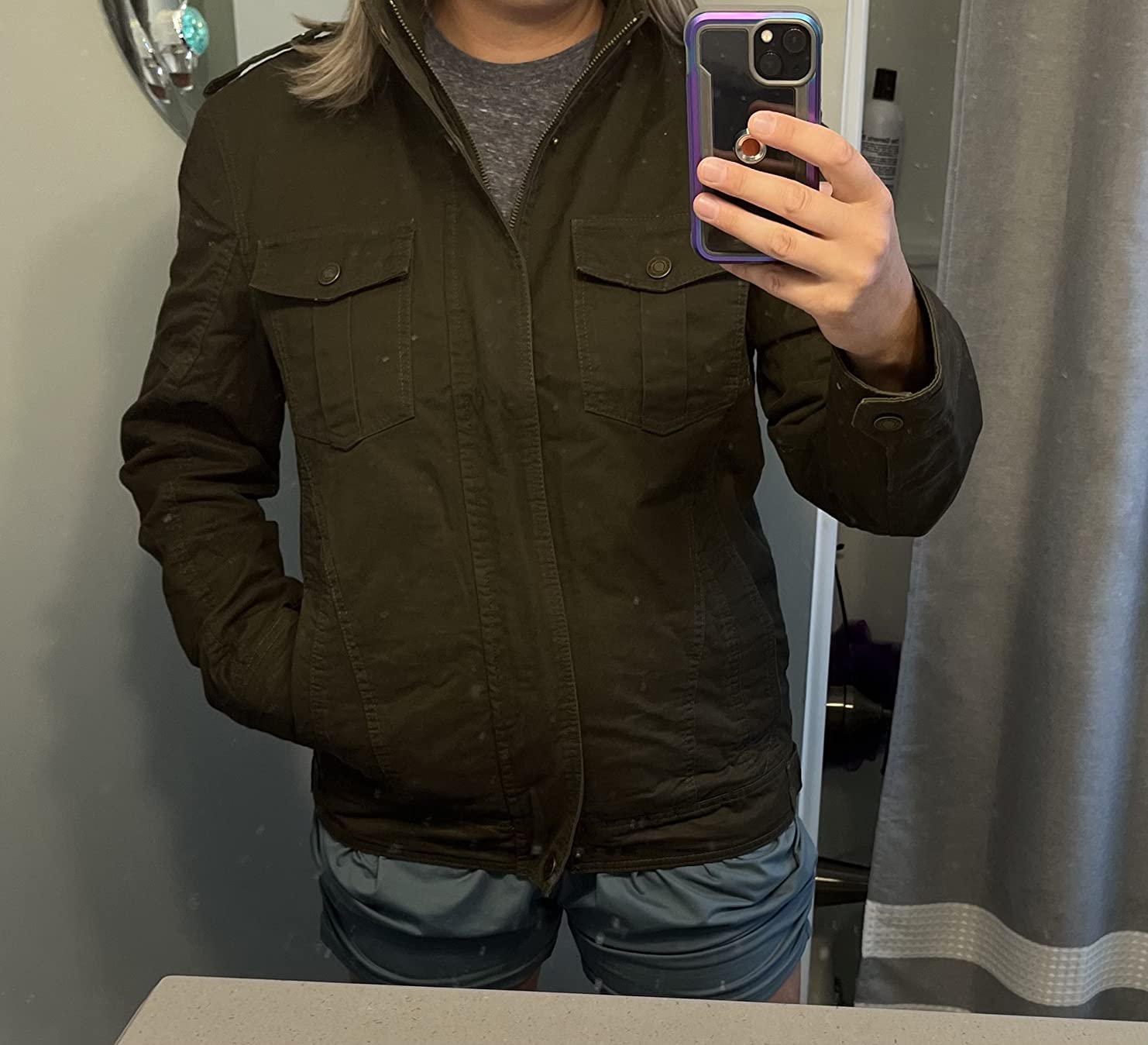 WenVen Men's Casual Washed Cotton Military Jacket customer photo 2