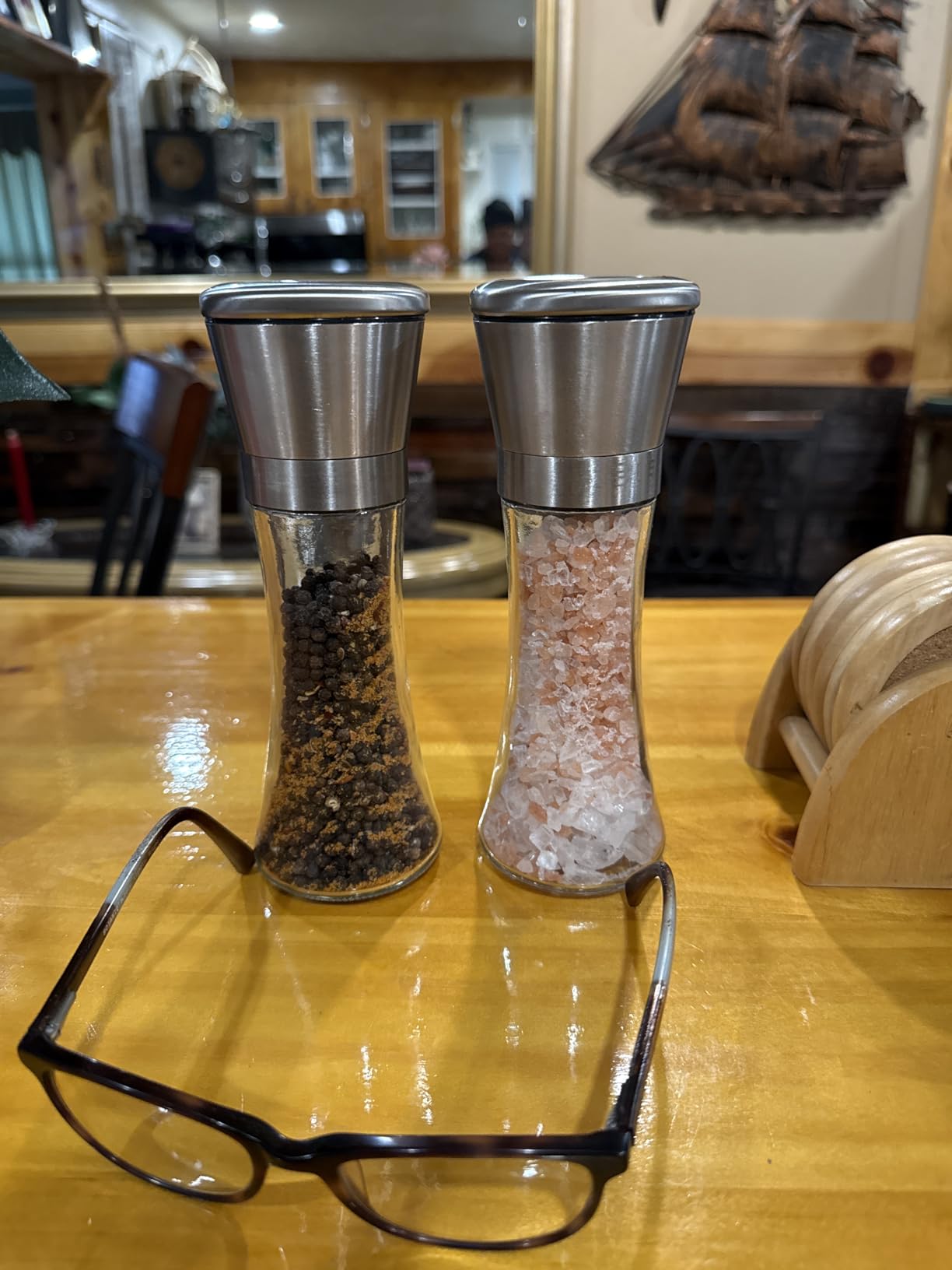 Manual Salt and Pepper Grinder Set of 2, Refillable Stainless Steel Mills | Adjustable Coarse to Fine Ceramic Burr, Easy Clean Wide Mouth Design, Includes Silicone Funnel plus Cleaning Brush, No Mess customer photo 2