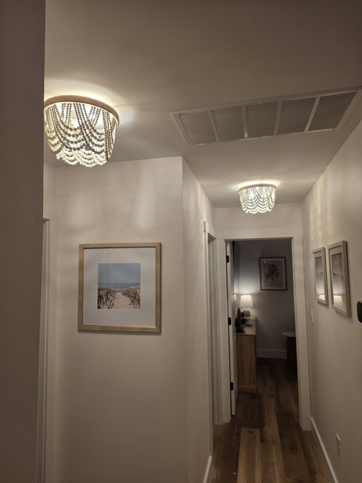 Capslpad Wood Beaded Flush Mount Ceiling Light Antique Rustic Mini Chandelier 3-Light White Boho Light Fixture for Dining Room,Nursery Room,Bedroom,Girl Room,Hallway,Entryway,Passway customer photo 1