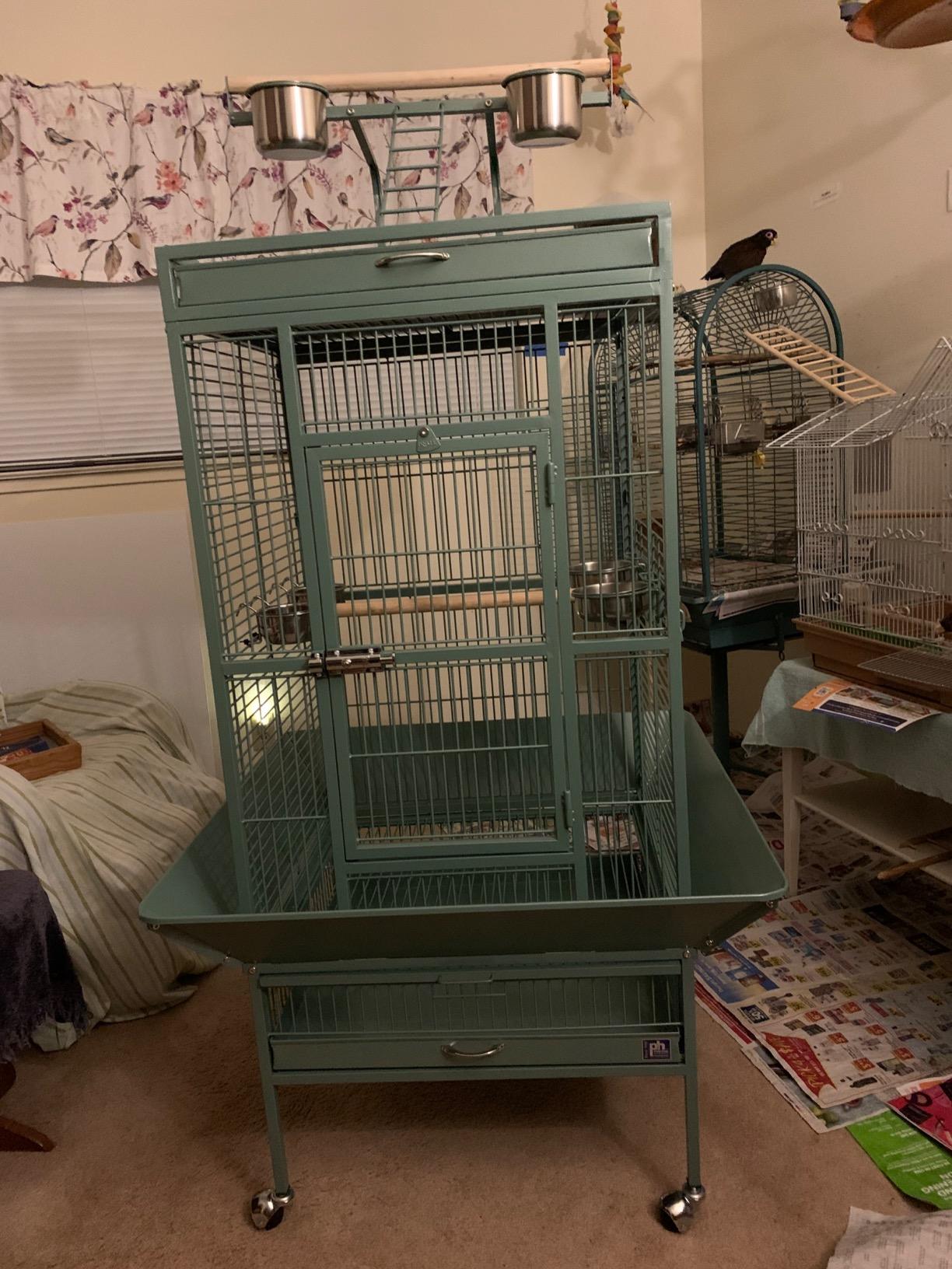 Prevue Pet Playtop Bird Cage Rolling Stand Seed Guards - Blush Finish customer photo 1