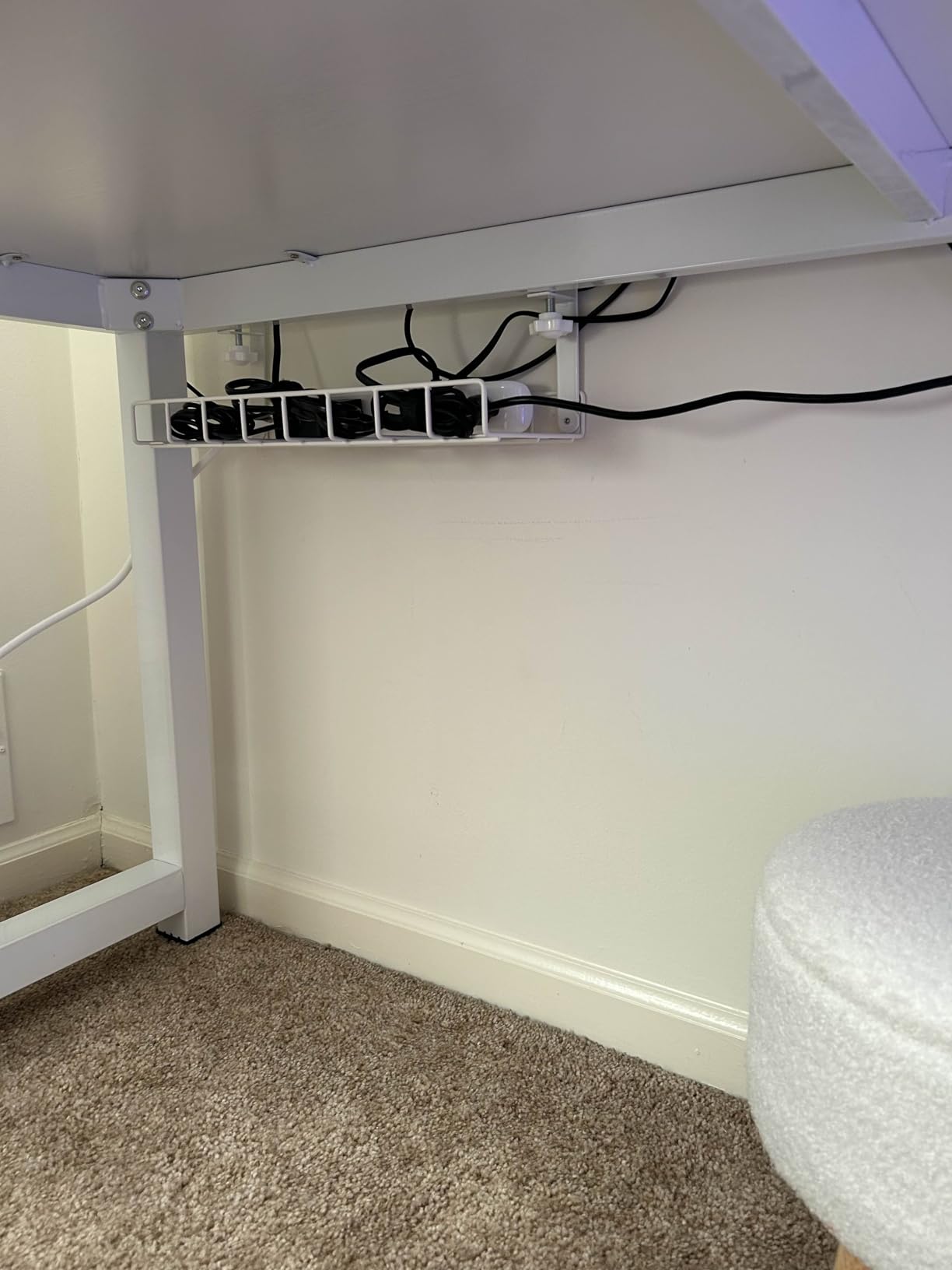Under Desk Cable Management Tray, Xpatee Upgraded Wire Management No Drill No Screws, Cable Tray with Clamp for Wire Organizers, Computer Cord Rack for Office, Home - No Damage to Desk White customer photo 1