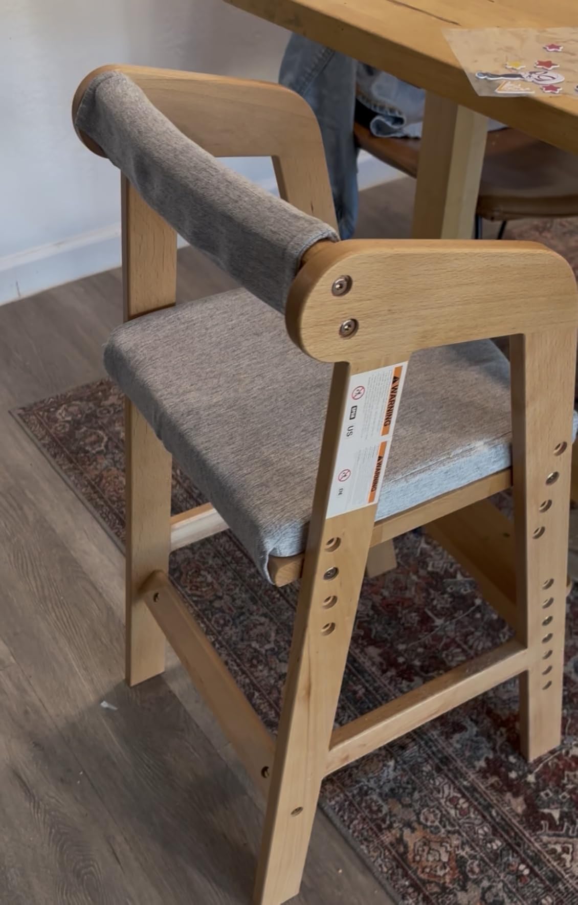 Wooden High Chair for Toddlers, Adjustable Dining Feeding Chair with Removable Cushion for Child, High Chair Grows with Your Kid with Steps for Kids Dining, Studying, Step Tool(Nut-Brown) customer photo 2