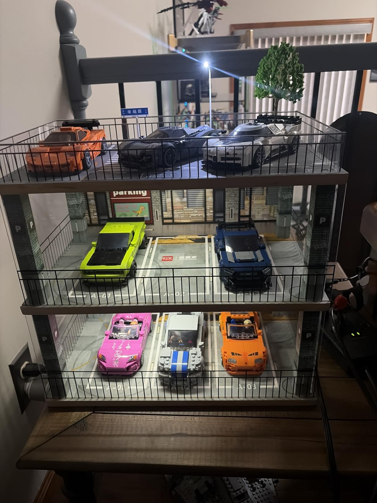 Kivcmds 1:24 Scale 4-Tier Vehicle Display Case with Parking Lot Scene for Sports Car & Lego Collectors, Display Stand for Alloy Car Model Toy (4-Tier Auto Repair Store Scene) customer photo 1