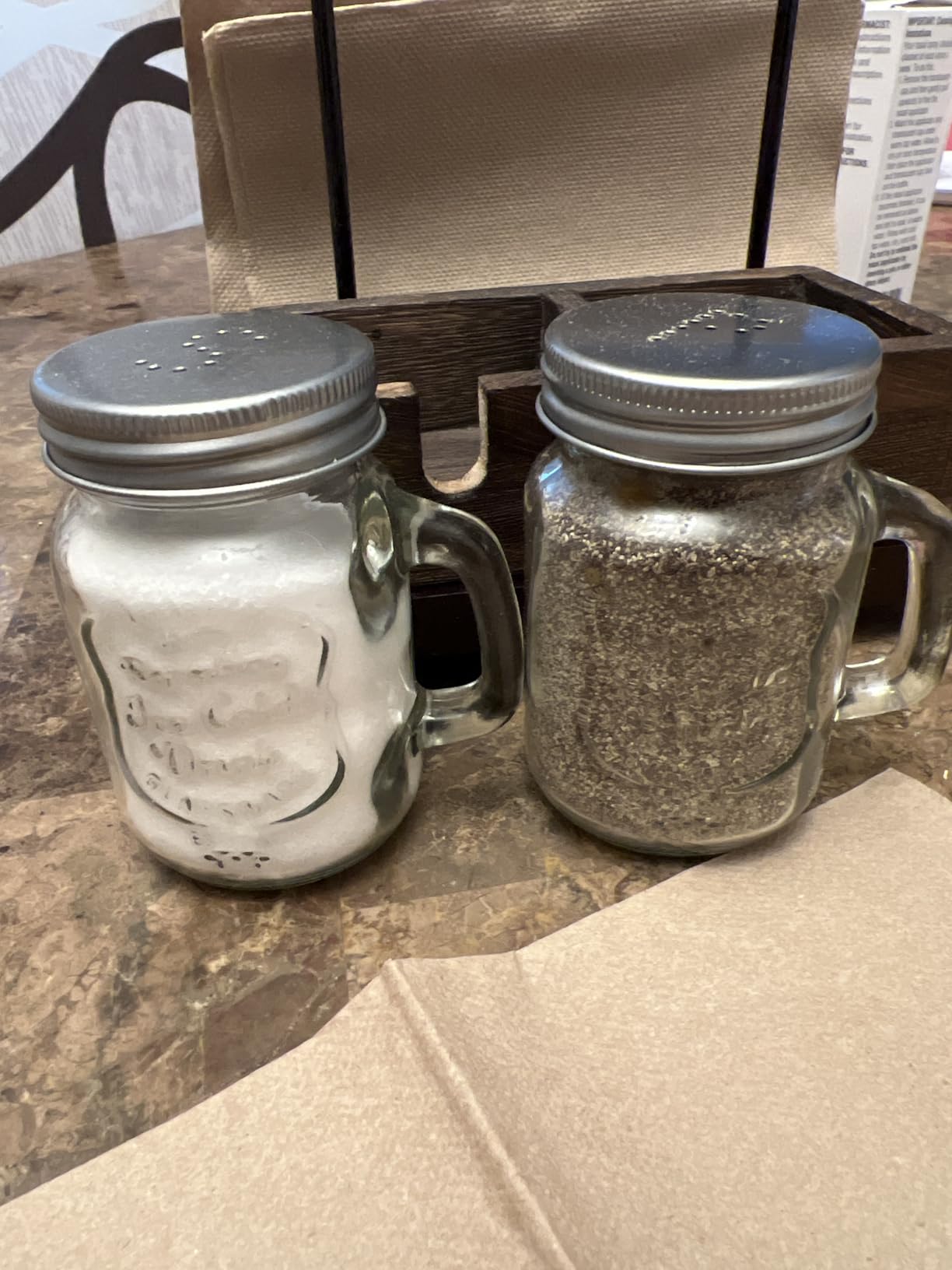 Mason Jar Salt and Pepper Shakers - Vintage Glass Condiment Dispenser Set with Wooden Holder Caddy - Farmhouse Kitchen Decor, Easy Refill 5-ounce Capacity with Stainless Steel Lids customer photo 1