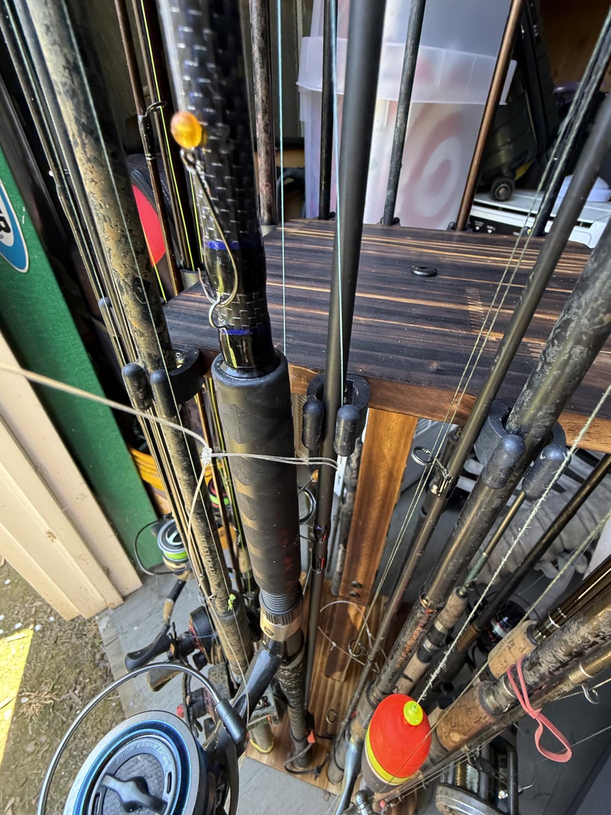 Ghosthorn Rotating Fishing Rod Holder for Garage, Wood Floor Stand Pole Rack | 360° Rotation Pole Rack Keeps 16 Rods Tidy, Durable Stable Easy Assembly Fishing Gear Storage Saving Space for Garage & Boat customer photo 1