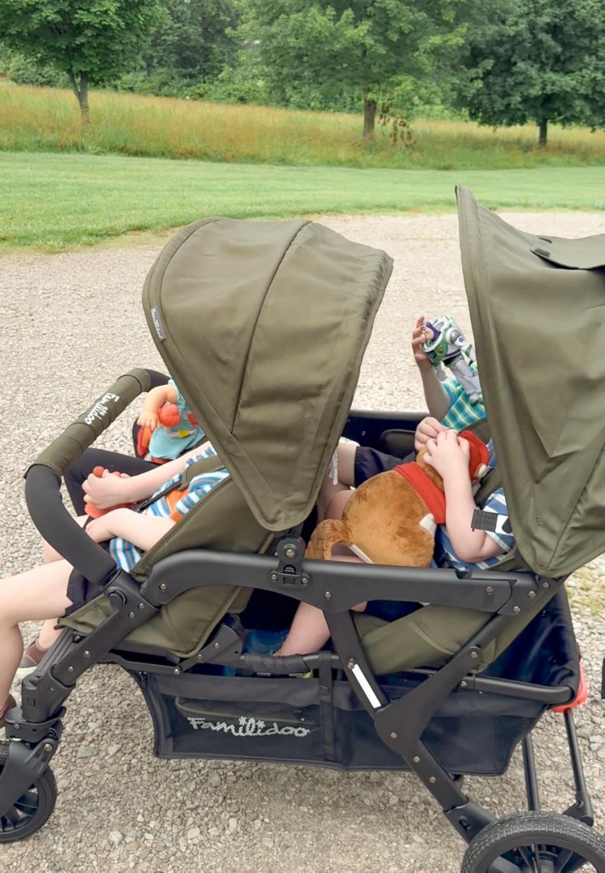 Familidoo H4E Quad Stroller Wagon for Kids, 4-Seater Daycare Baby Stroller with 5-Point Safety Harness, Lightweight & Foldable with All Reclining Seats, Double Canopy & Rain Cover - All-Terrain Wheels customer photo 2