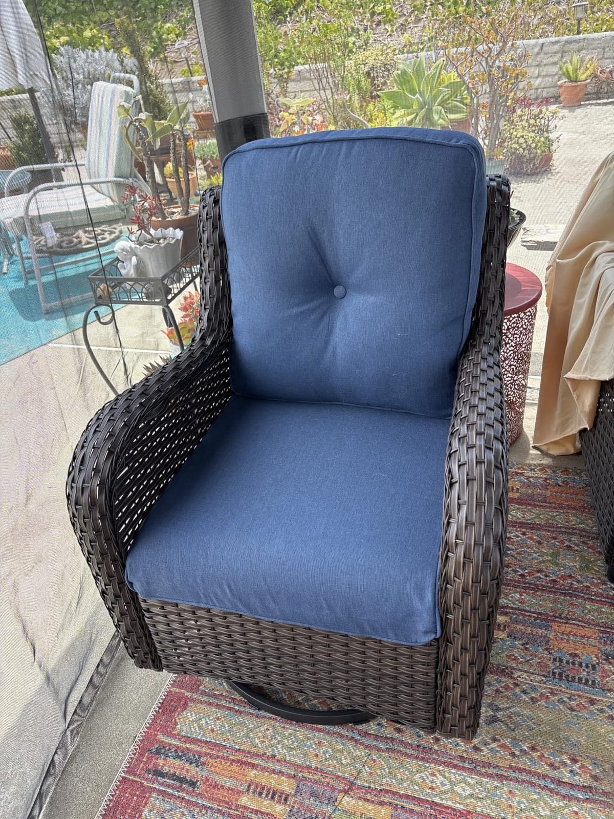 Belord Outdoor Swivel Chairs Set of 2,Patio Wicker Rocker Chairs,All Weather Patio Conversation Furniture Set, Ideal for Porch Balcony Deck Yard, Brown Wicker/Gray customer photo 1