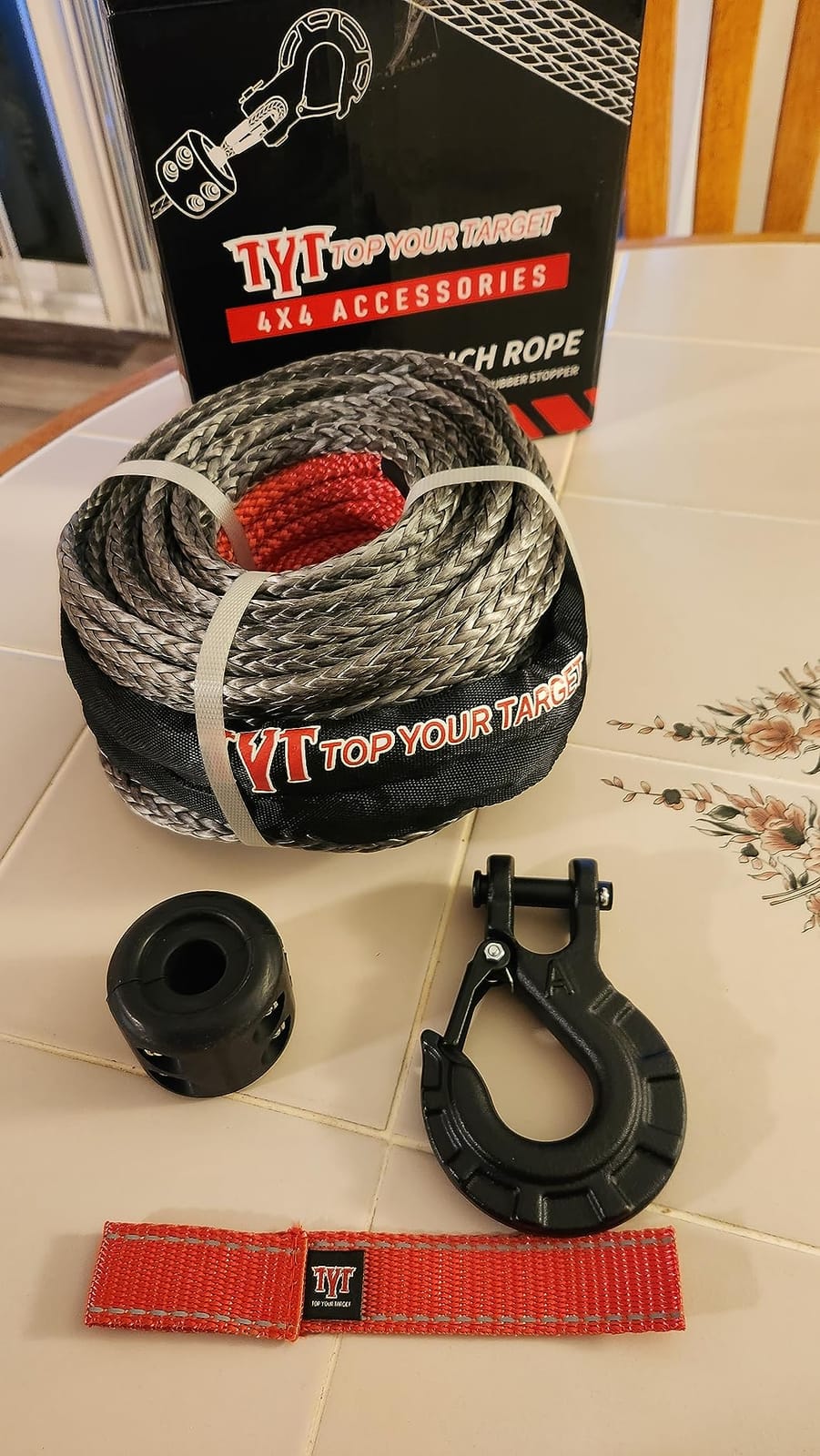 TYT Synthetic Winch Rope Kit - 1/4'' x 50' with 10000 lbs Strength, Protective Sleeve, Heavy Duty Hook, Rubber Stopper, & Safety Pull Strap for Off-Road 4x4 Vehicles (Green) (JPS1450OG) customer photo 2