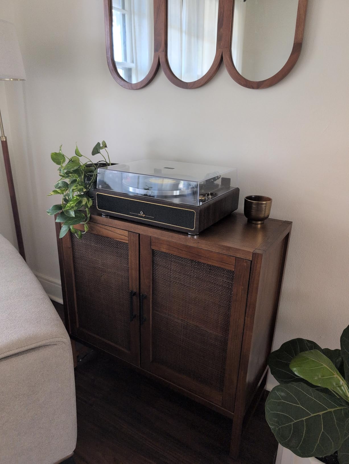 Seasonlife All-in-One Record Player with 4 Speakers & Bluetooth, Brown | Belt-Drive Vinyl Player, AT3600L Magnetic Cartridge, Built-in 4 Speakers, Adjustable Counterweight, Auto-Stop, RCA/AUX Output customer photo 2