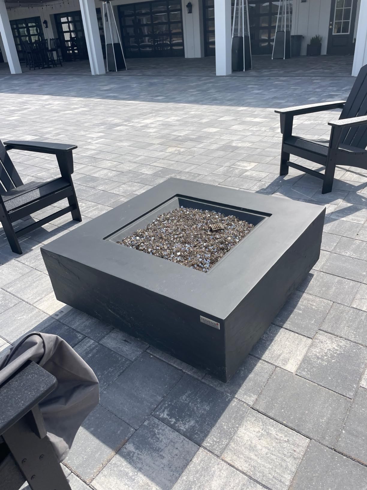 Elementi | Boulder Gas Fire Pit Cast Concrete Semi-Round Fire Table, Outdoor Fire Pit Electronic Ignition | Canvas Cover, Lava Rock Included | Propane Gas customer photo 1