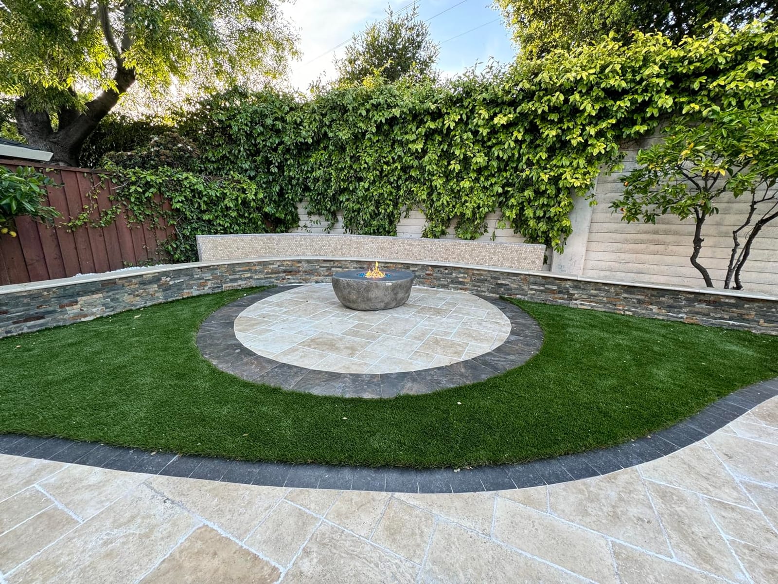 Elementi | Boulder Gas Fire Pit Cast Concrete Semi-Round Fire Table, Outdoor Fire Pit Electronic Ignition | Canvas Cover, Lava Rock Included | Propane Gas customer photo 2