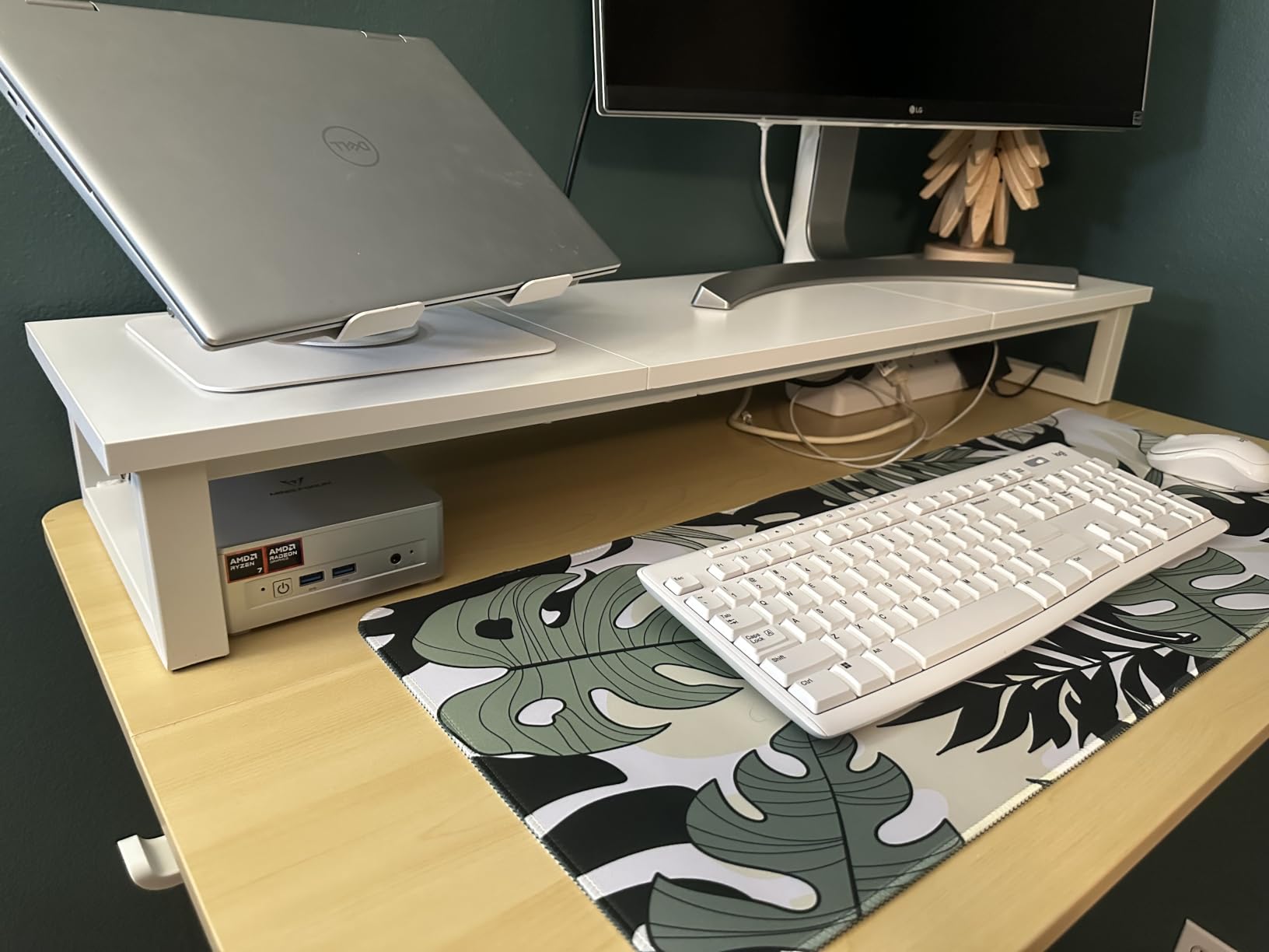 YAOHUOO Dual Monitor Stand Riser, 39Inch Large Monitor Stands for 2 Monitors, Computer Monitor Stand, Wooden Desktop Oraganizer Shelf for Office Desk Computer,Laptop,TV customer photo 1