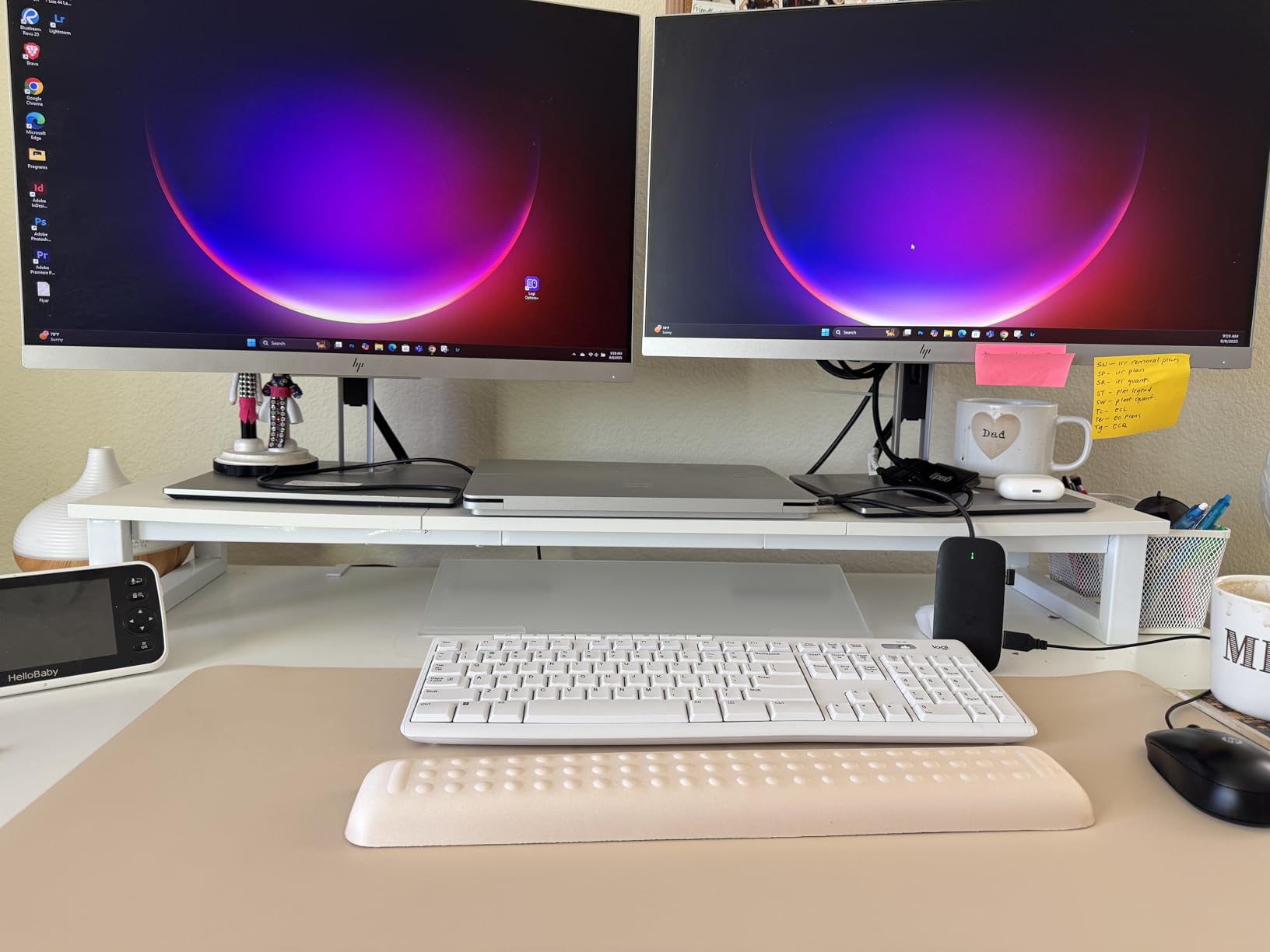 YAOHUOO Dual Monitor Stand Riser, 39Inch Large Monitor Stands for 2 Monitors, Computer Monitor Stand, Wooden Desktop Oraganizer Shelf for Office Desk Computer,Laptop,TV customer photo 2