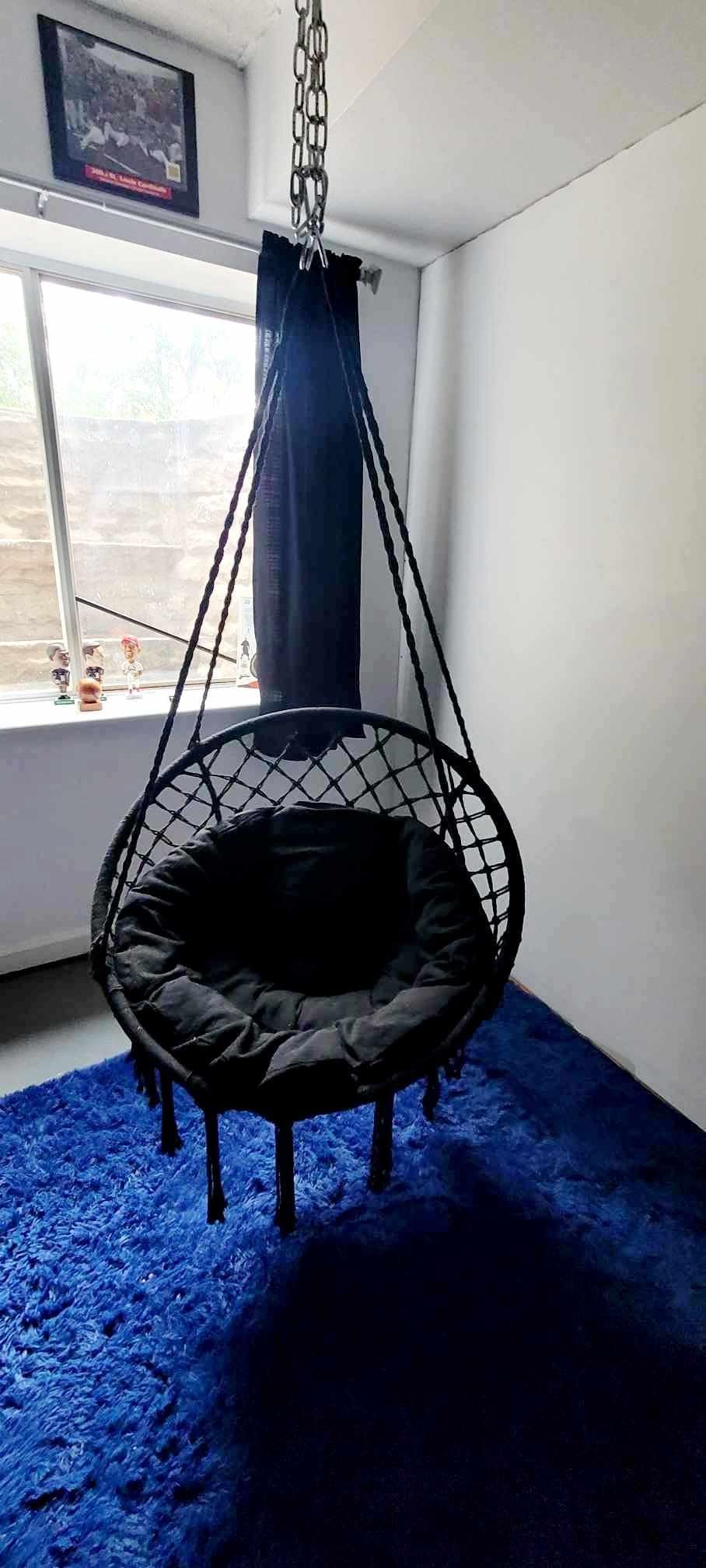 Magshion Macrame Hanging Hammock Chair with Cozy Full Cushion, Beige | Cotton Woven Rope, Hardware Kit Included, 350 lbs Capacity, Perfect for Porch Patio Backyard Bedroom customer photo 1