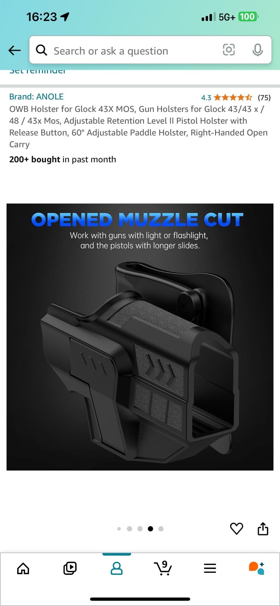 OWB Paddle Holster Compatible with Glock 43X/48/43, Level II Retention RH customer photo 2