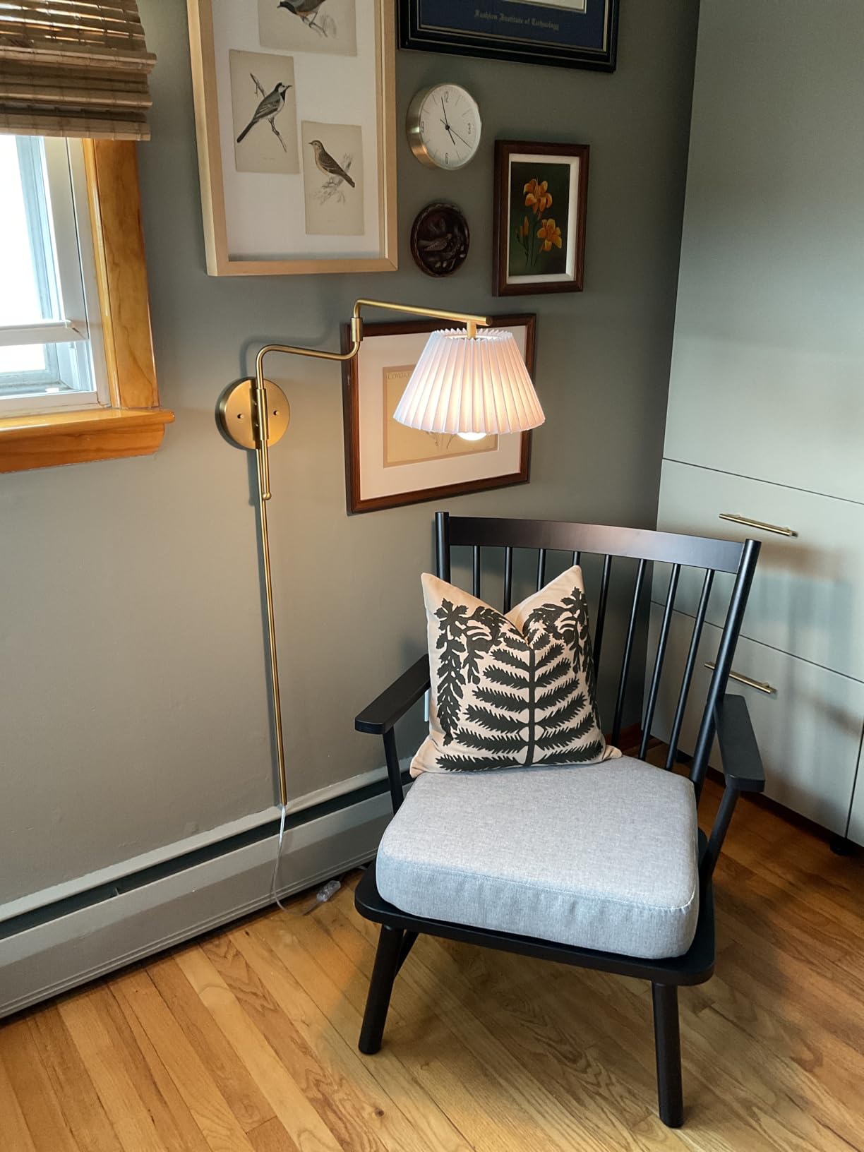 Nathan James Kai Modern Wall Mounted Plugin Bedside Reading Lamp with Pleated Shade, Vintaged Brass Finish customer photo 1