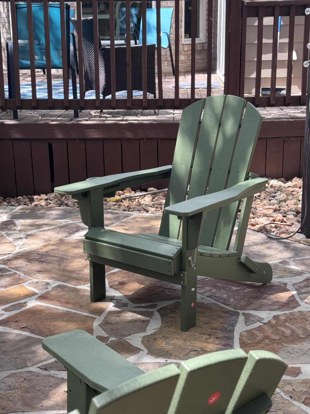 SERWALL Folding Adirondack Chair Set of 4, Adjustable Adirondack Chair with 3 Recline Positions, All Weather HDPE Outdoor Adirondack with Cup Holders, Blue customer photo 1