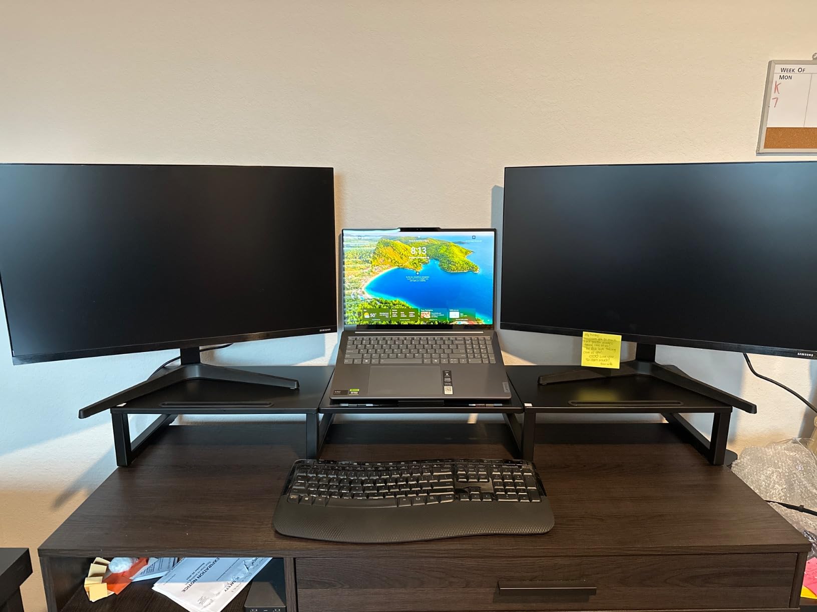 WESTREE Monitor Stand Riser with Adjustable Laptop Stand Riser, Steel Frame Dual Monitor Stand with Two Drawers for 2 Monitors, Desktop Oraganizer Stand for Computer,Laptop,Screen customer photo 2