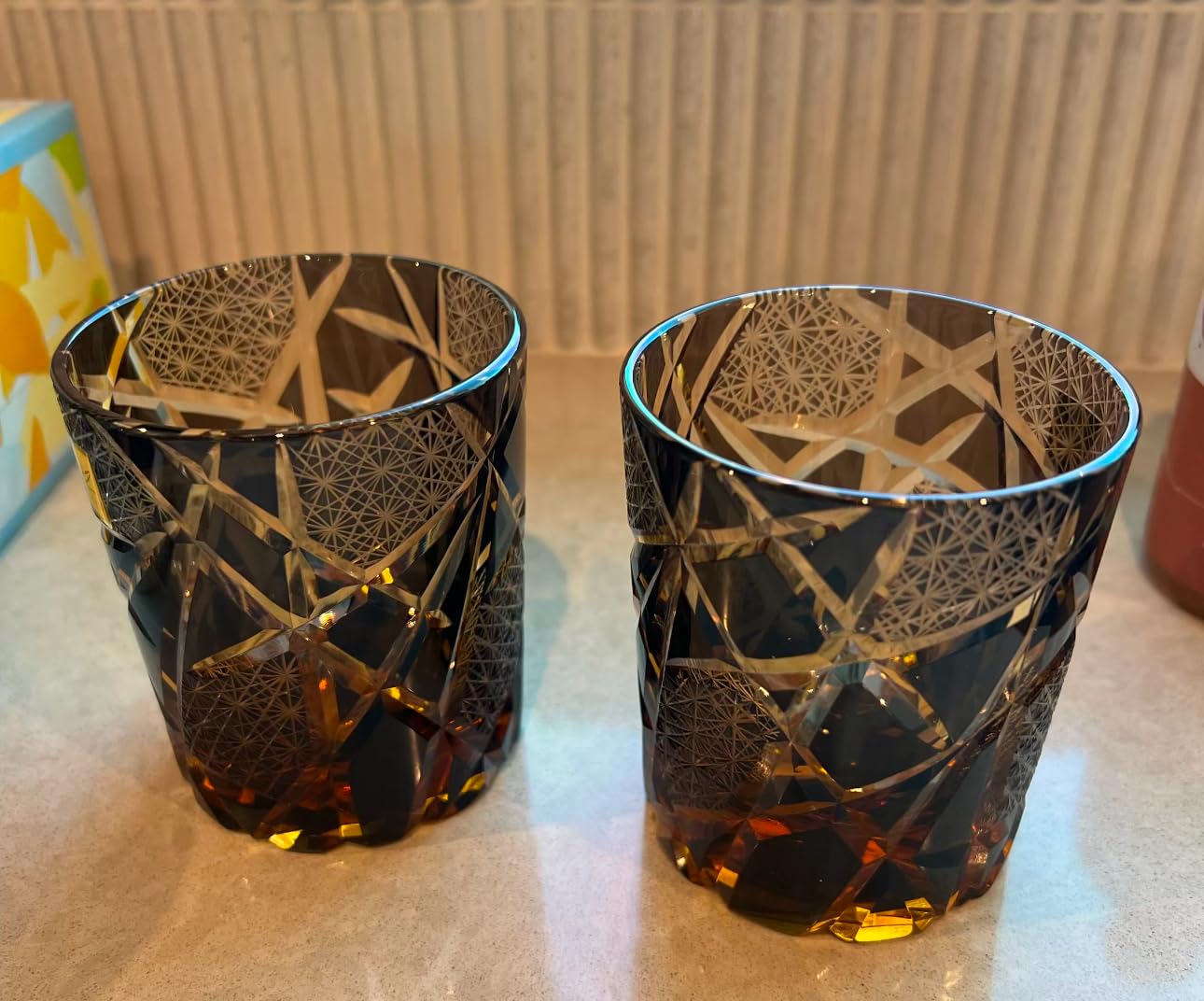JINZHI Edo Kiriko Old Fashioned Glasses Japanese Style Crystal Amber 8 oz Black Diamond Cut Glass Cup Tumbler for Vodka Cocktail Whiskey customer photo 2