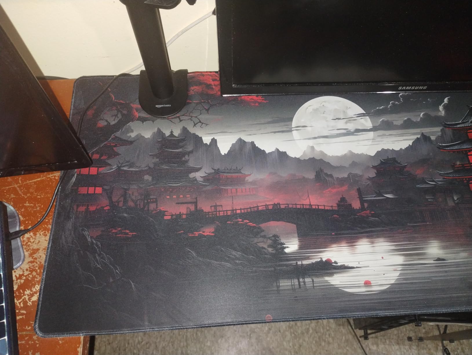 Japanese Desk Mat Riverside Full Moon Desk Pad Black Red Large Mouse Pad Gaming Mousepad Extended XXL Keyboard Pad 31.5 x 15.7 in Laptop Computer Mouse Keyboard Mat for Office Desk Decor customer photo 1
