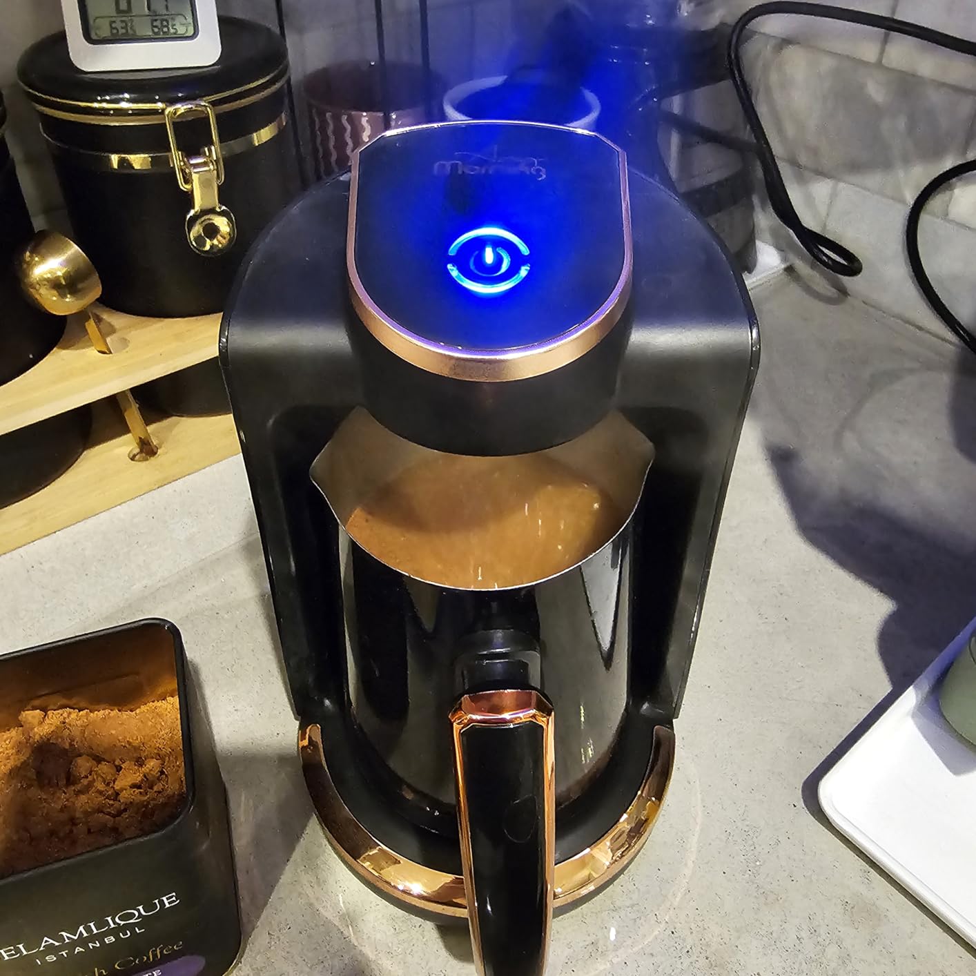 Any Morning Turkish & Greek Coffee Maker-Machine, 1 to 4 Cups Capacity, 100% BPA Free, 400W Electric Coffee Pot with Cook Sense Technology, Anti-Spill Design, Authentic Foamy Brew, Black customer photo 1
