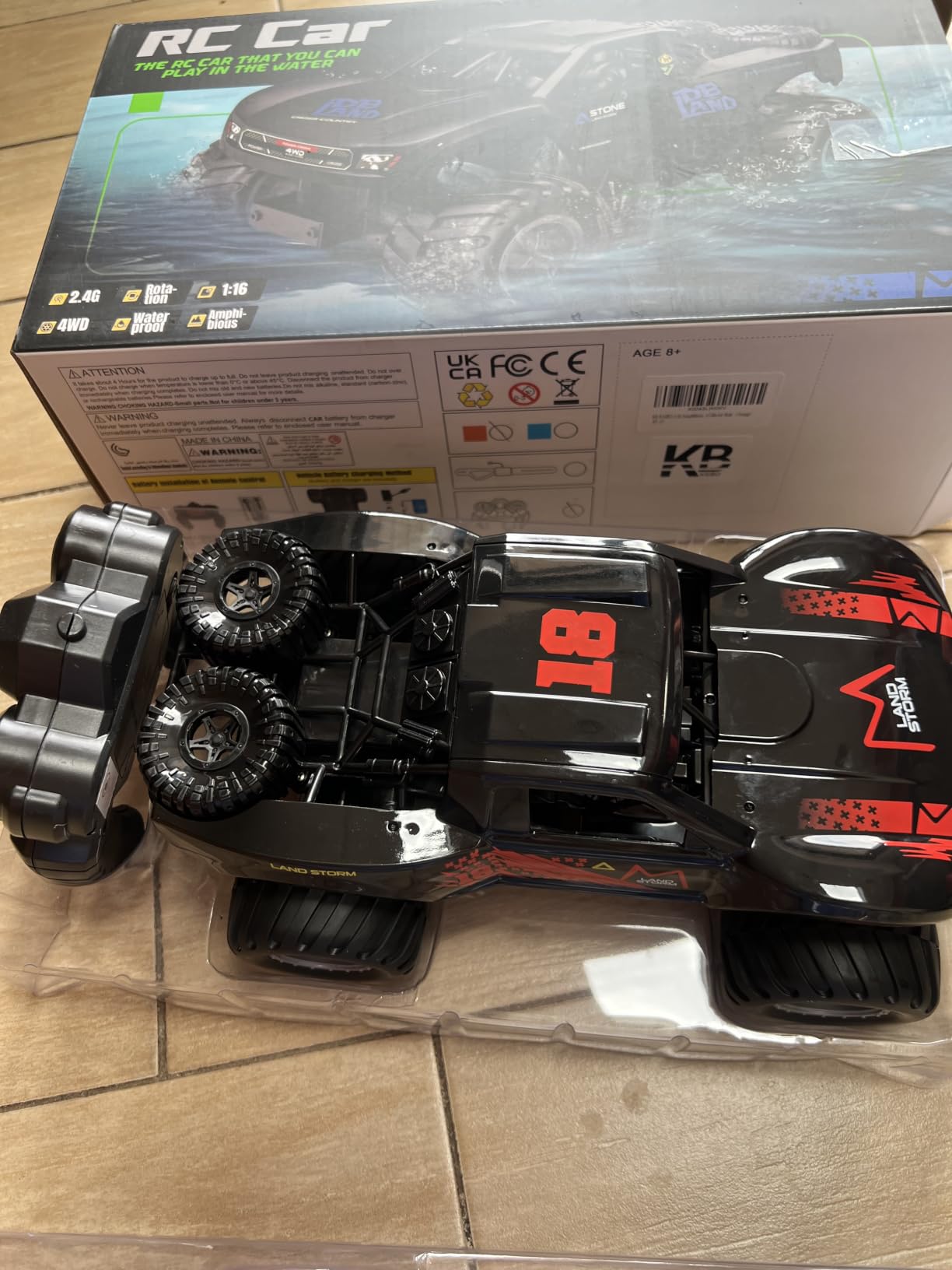 KB KAIBO 1:16 Amphibious Remote Control Car, Fully Submersible Remote Control Monster Truck for Kids, All Terrain 4WD RC Toy with 2 Batteries (60+ Min), 7.4V High Power, Durable Truck for Boys-Orange customer photo 2