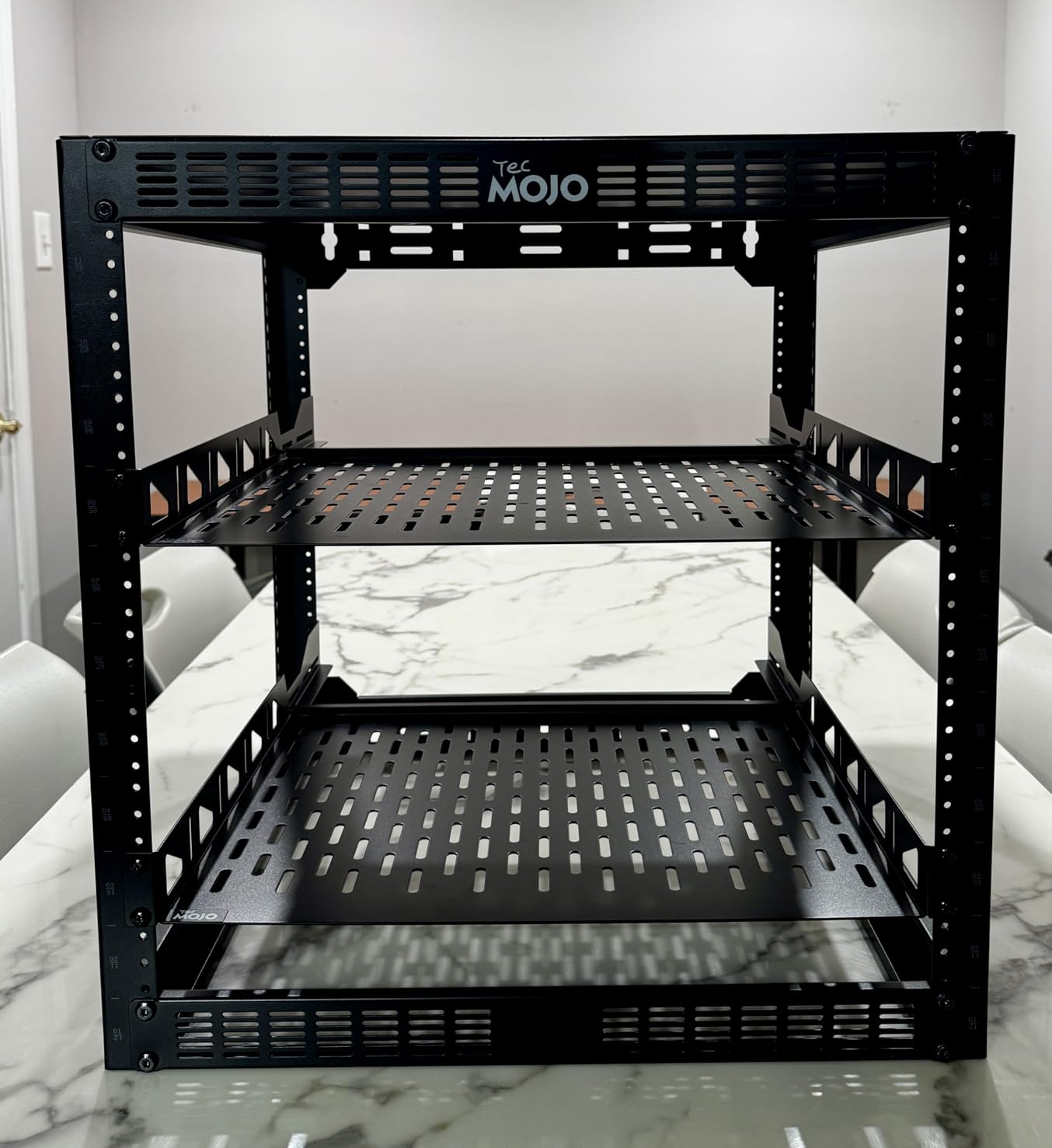 Tecmojo 12U Open Frame Network Rack for IT & AV Gear, AV Rack Floor Standing or Wall Mounted, with 2 PCS 1U Rack Shelves & Mounting Hardware, Network Rack for 19