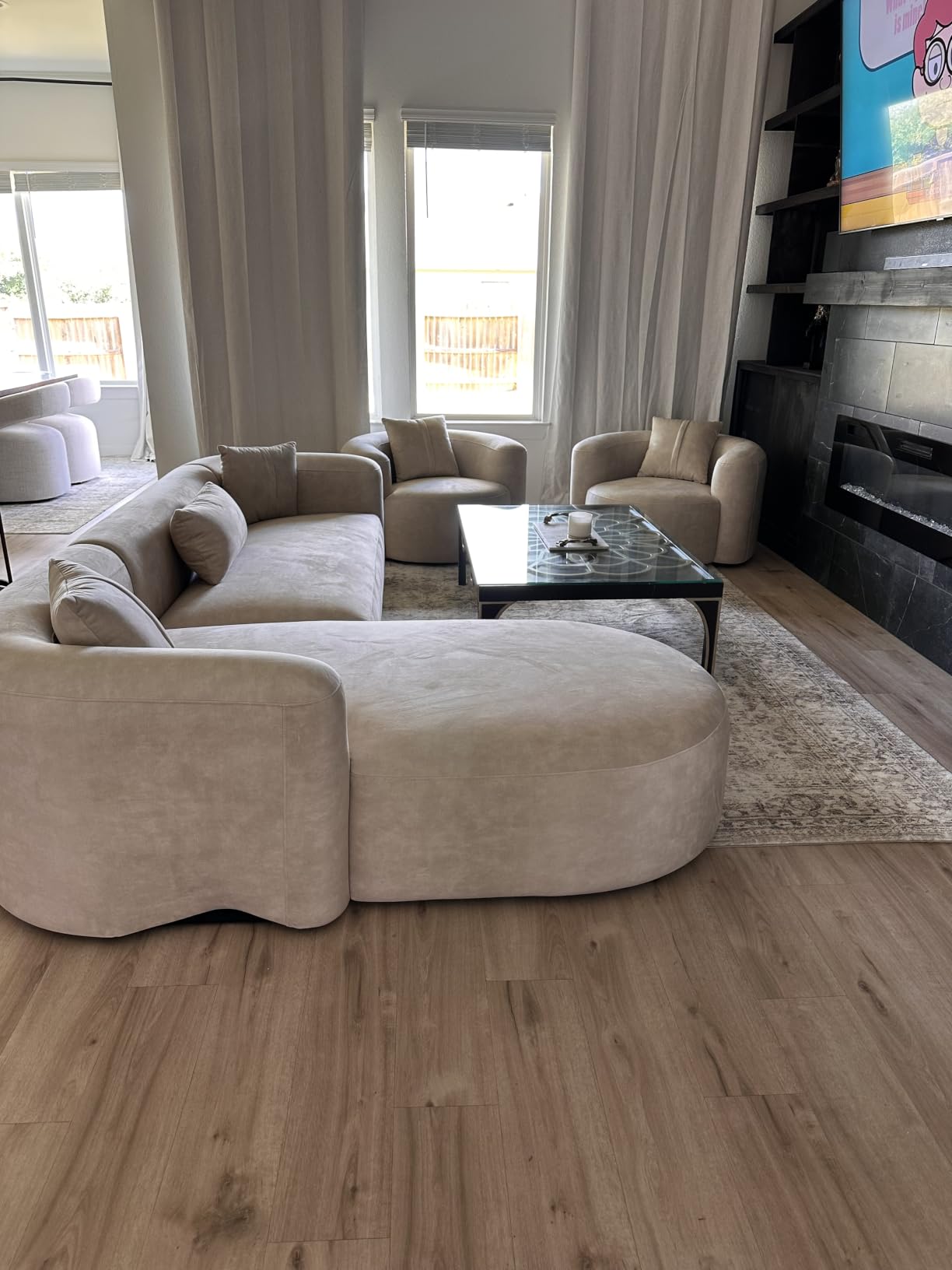 Acanva Mellow Modern Tight Curved Back Velvet Sofa, Left Chaise, Cream - Minimalist Couch for Living Room Apartment, Modular Sectional, Hardwood Frame customer photo 2