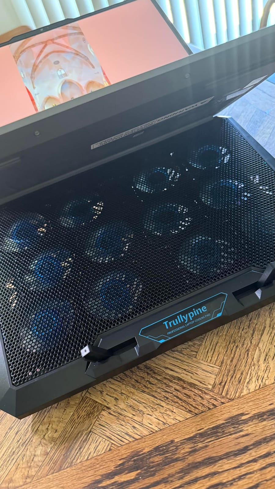 Laptop Cooling Pad with 12 Quiet Fans, Slim Portable for 12-17.3 Inch Laptop Cooler Stand with 5 Height Adjustable, Ergonomic Gaming Cooling Fan Pad with Two USB Ports & Phone Holder (Gear) customer photo 2