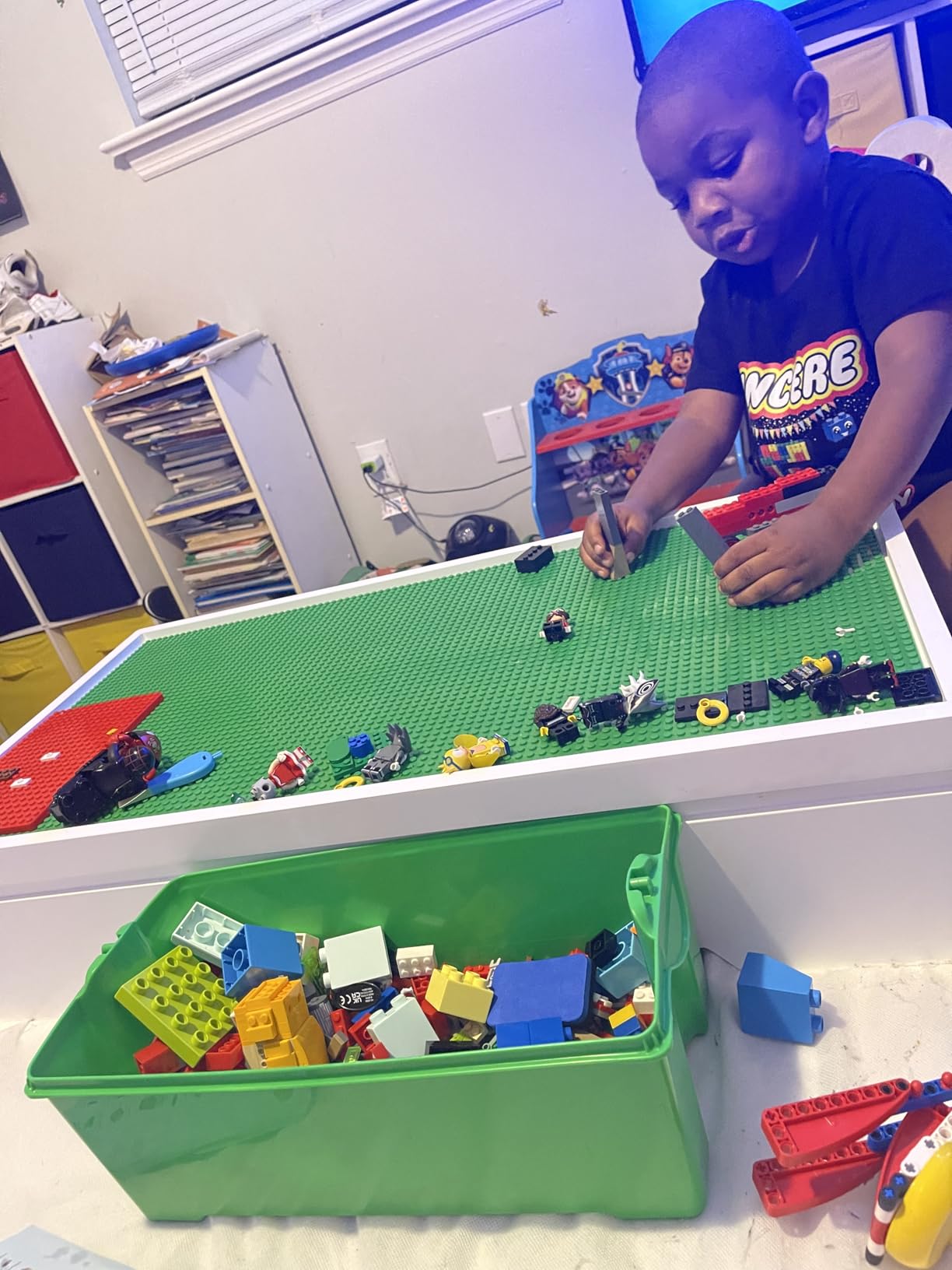 UTEX 3 in 1 Under Bed Kids Construction Play Table Compatible with Lego | Rolling Kids Activity Table, 3 Removable Storage Bins, Car Road Map, Reversible Top Train Table for Kids' Room customer photo 1
