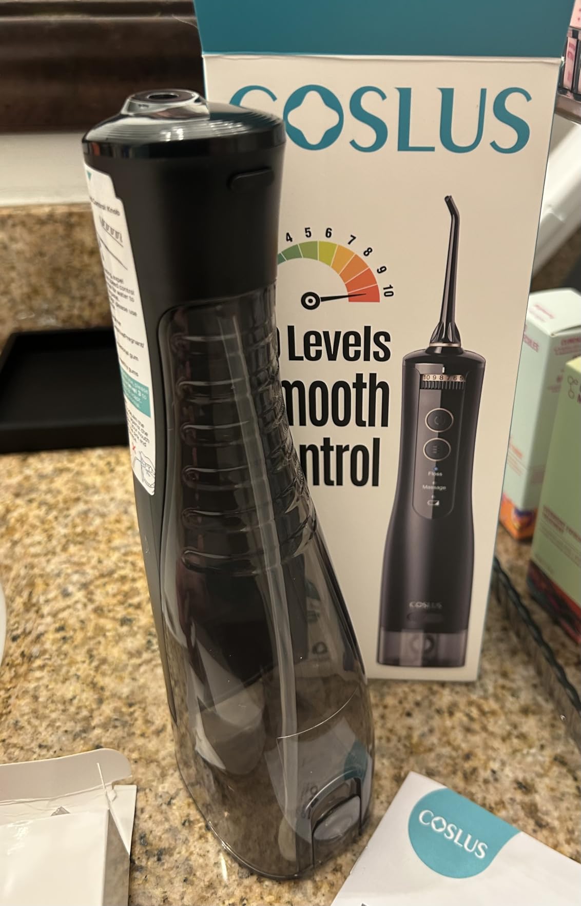 COSLUS ADA Accepted E40 Water Dental Flosser, 10 Pressure Levels, Black Pro customer photo 2