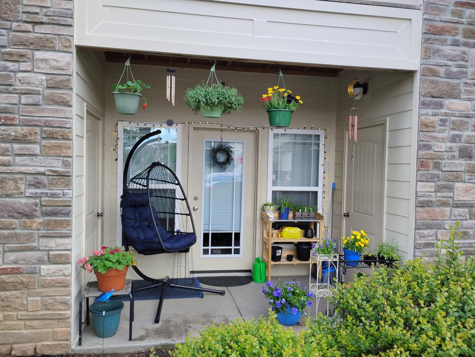LEVELEVE Hanging Egg Chair with Stand, Patio Rattan Wicker Swing Chair, Oversized Hammock Seat for Bedroom Porch Garden, Thickened Steel Frame & UV Resistant Cushion, 350LBS Capacity (Grey) customer photo 2