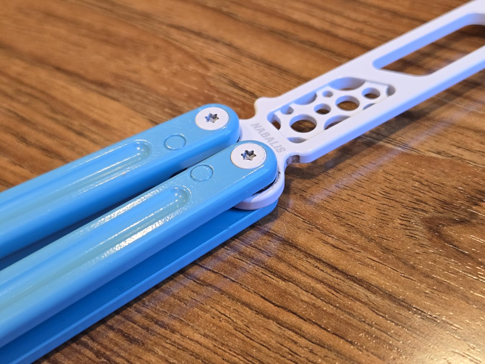 Nabalis Cheese Butterfly Knife Balisong Trainer, 7075 Aluminum, 420C Blade Material, Teflon-Coated, Public-Friendly Metal Trainer customer photo 2