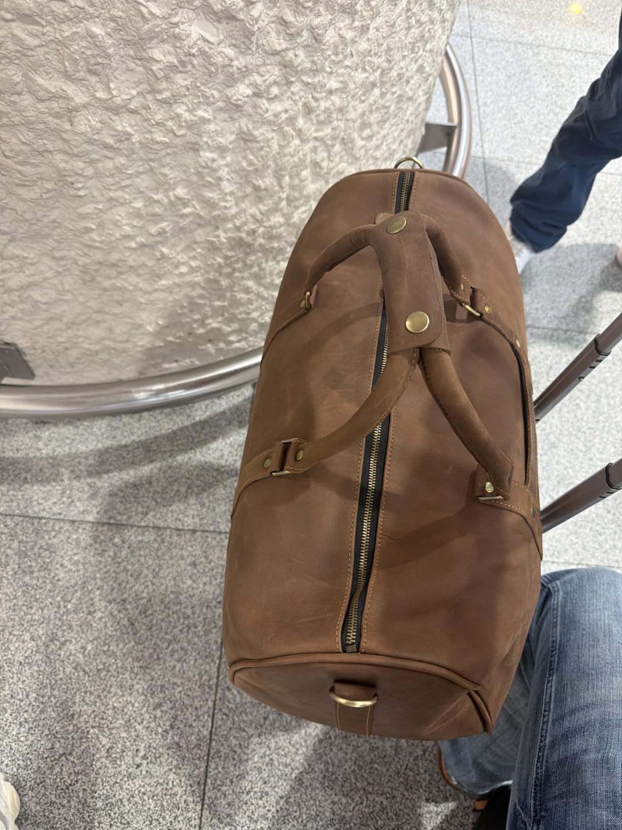 Leather Duffle Bag with Shoe Compartment, 21 Inch Full Grain Buffalo Leather Carry On for Men & Women, Airplane Travel Weekend Overnight Gym Duffel customer photo 1