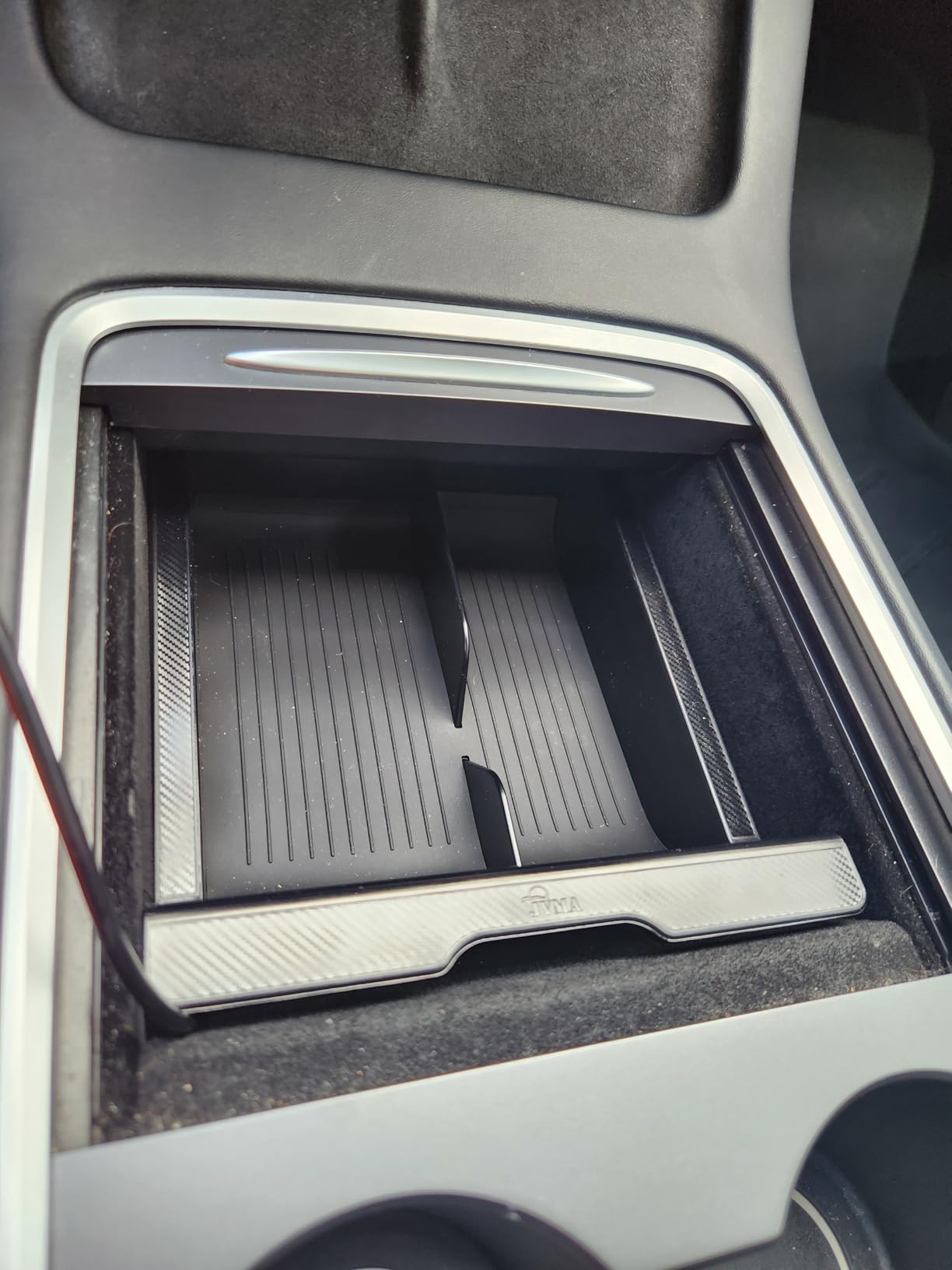 JVMA Backlit Center Console Tray for Tesla Y 2021-2024 & Model 3 2021-2023 | Transparent Organizer Smooth Sliding PC Accessories 3 Carbon Edition customer photo 1