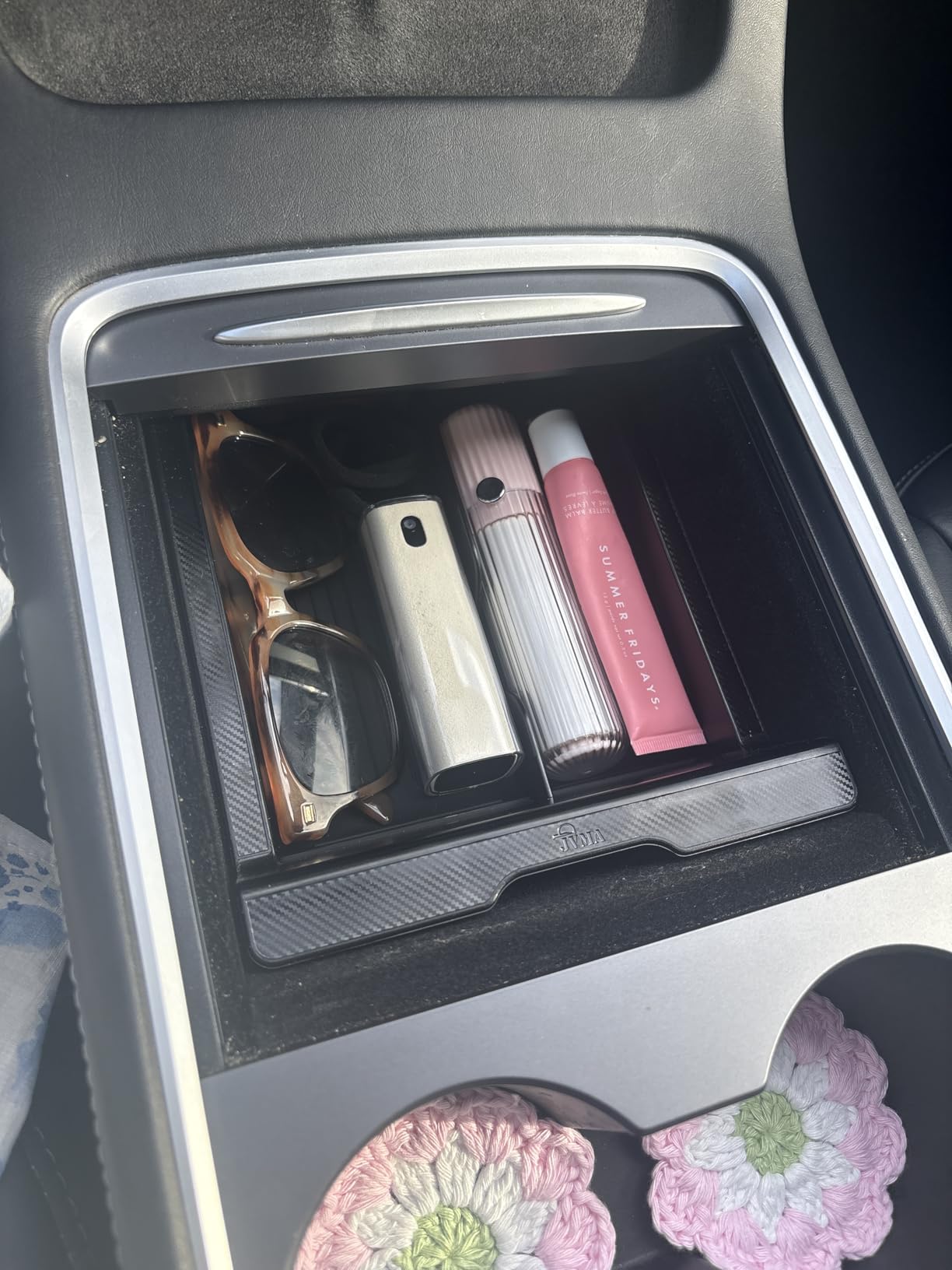 JVMA Backlit Center Console Tray for Tesla Y 2021-2024 & Model 3 2021-2023 | Transparent Organizer Smooth Sliding PC Accessories 3 Carbon Edition customer photo 2