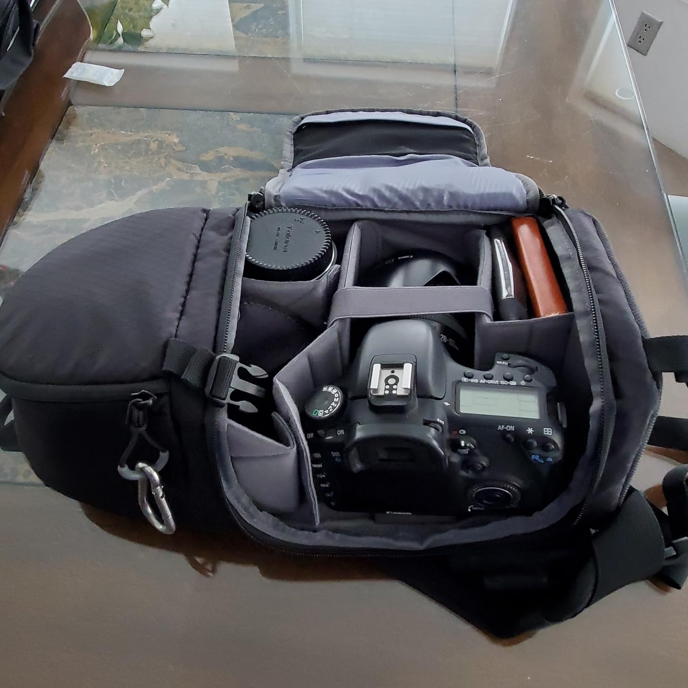 K&F CONCEPT Hardshell Camera Sling Bag, 10L EVA Case with Tripod Holder | EVA hardshell Camera Sling. Fits Mirrorless & Small DSLR. 5 Padded Dividers. Strap 33-43.7 in. Water & shock proof. customer photo 2