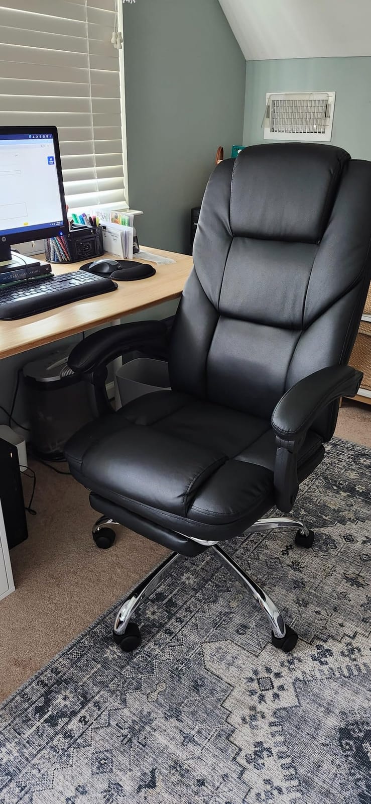 Furmax Massage Office Chair with Foot Rest Executive Big and Tall Office Chair Ergonomic Home Office Desk Chairs, Reclining High Back Leather Chair with Lumbar Support, 400LBS (Black) customer photo 2