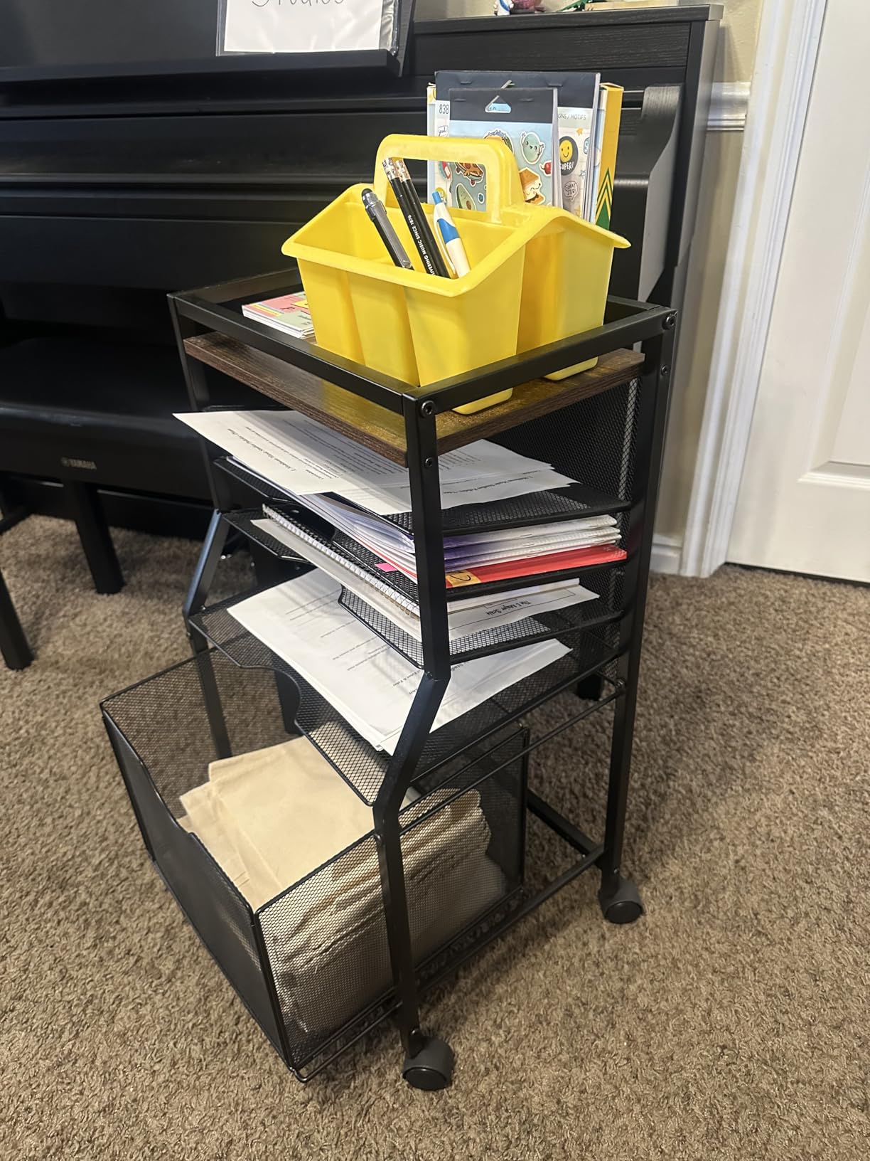 BOHDK Rolling File Cart, 6-Tier Desk File Organizer on Lockable Wheels, White Wood Planks & Mesh Sliding Hanging Folder Drawer, Organization Cart for Office Home School customer photo 2