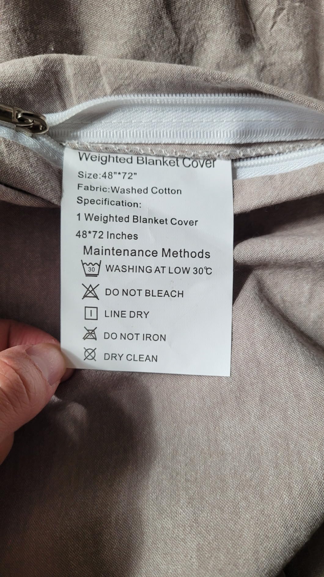 NSNLGSGC 100% Washed Cotton Weighted Blanket Cover, Beige, 48