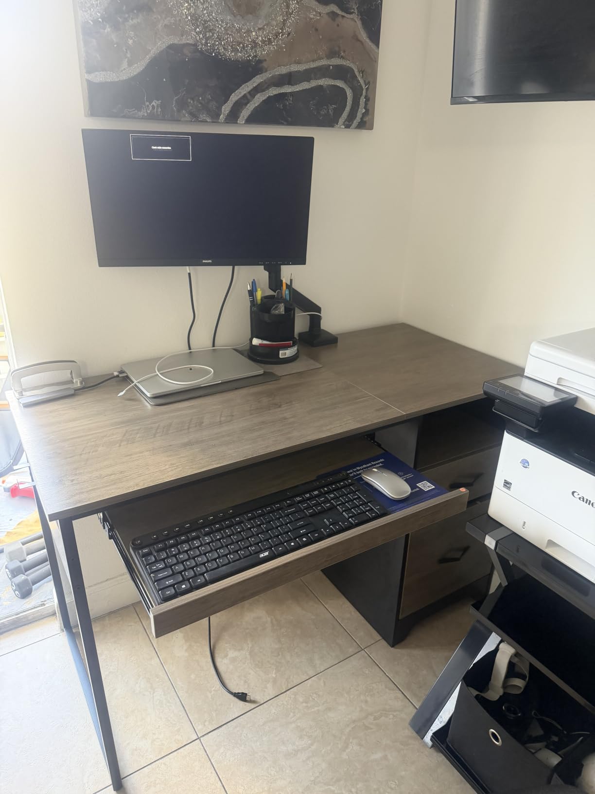 Bestier 48” Computer Desk with Drawers, Office Desk with Storage, Industrial Wood Writing Desk with File Drawer, Keyboard Tray & 2 Hooks for Home Office & Studio, Cherry customer photo 2