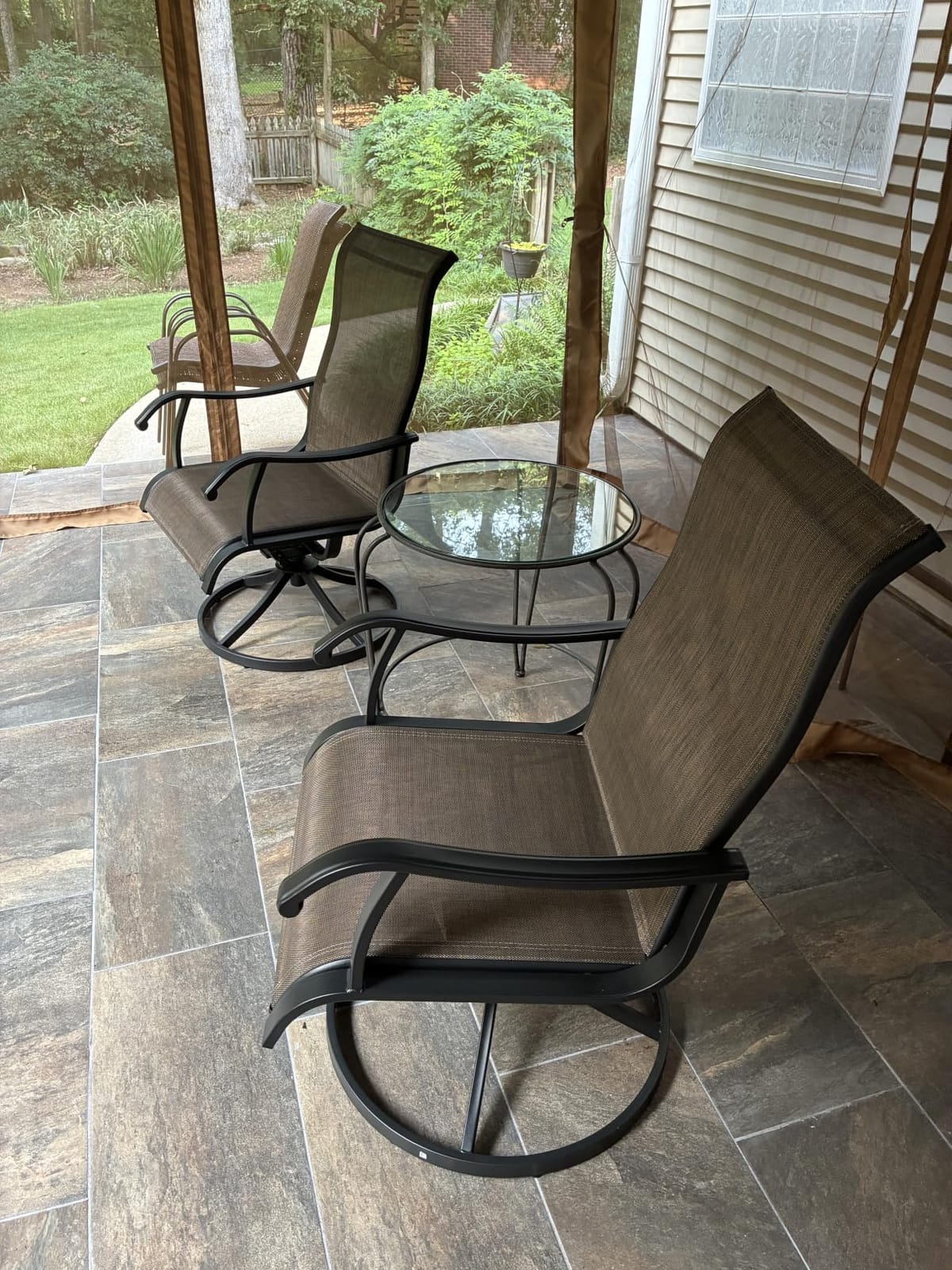 NUU GARDEN Patio Swivel Chair Set of 2, Outdoor Swivel Rocker Dining Chairs with All-Weather Textilene High Back and Metal Frame for Backyard Deck Lawn Garden, Brown customer photo 1