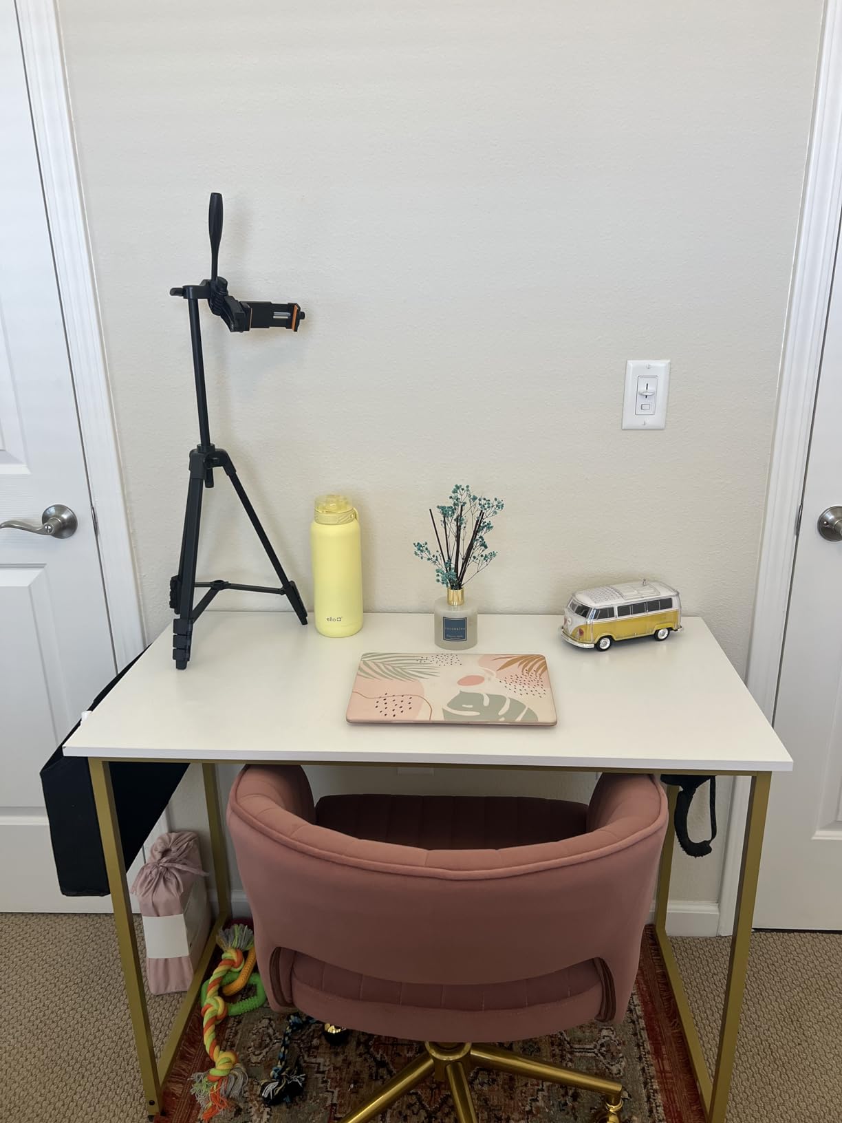 Lufeiya Small Desk for Small Spaces, 32 Inch Kids Girls Study Writing Desks for Bedroom, Simple Modern Laptop PC Little Side Table with Storage Bag Headphone Hooks, Black customer photo 2