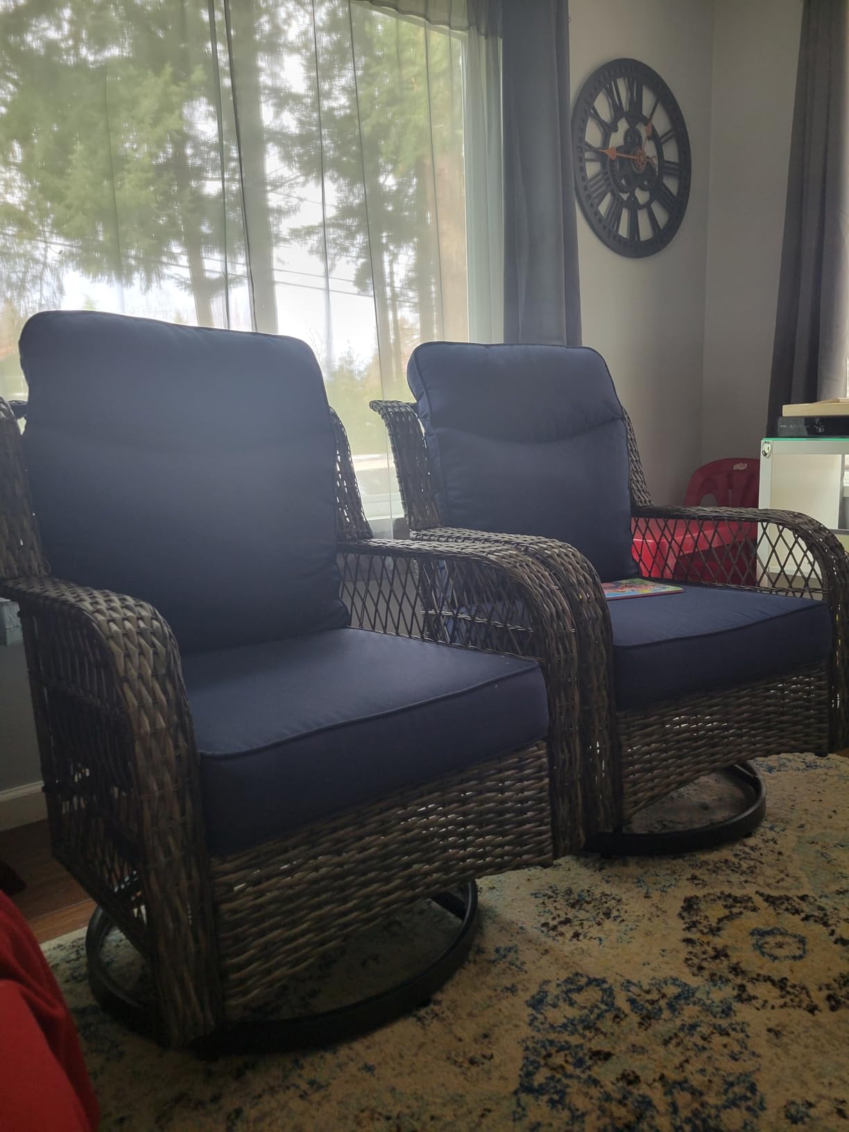 PIZZELLO 3 Pieces Outdoor Swivel Rocker Chairs with Rattan Side Table | Wicker Swivel Patio Chair, 5